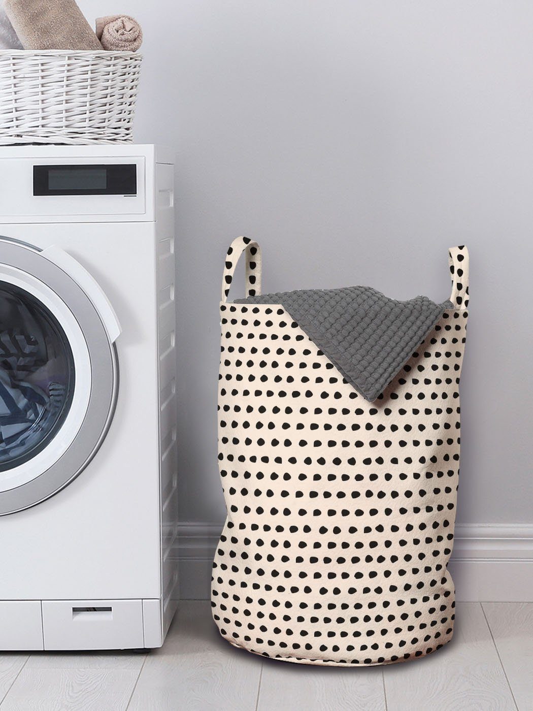 Neutral Spots Waschsalons, auf Kordelzugverschluss Abakuhaus für Wäschesäckchen Kulisse Wäschekorb Abstrakt mit Griffen