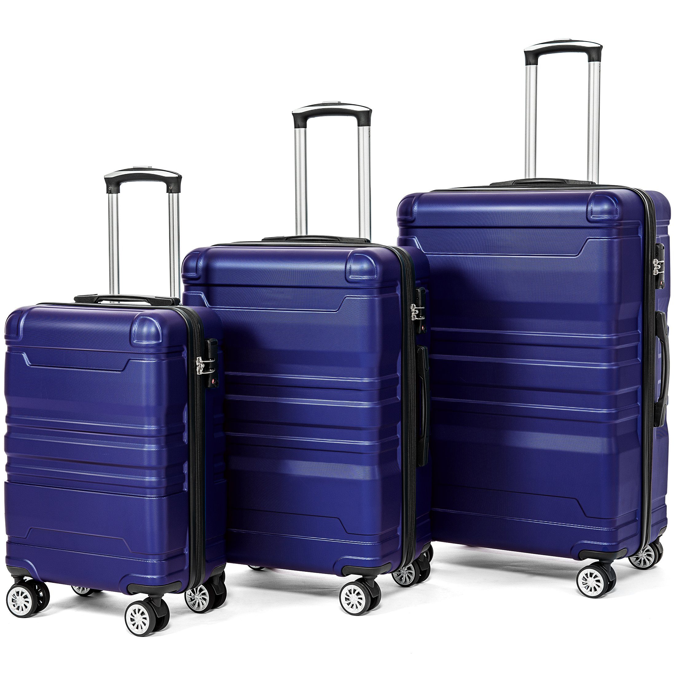 Ulife Kofferset Hartschalen-Trolley, Aufgabegepäck, 3 teilig, 4 Rollen, (Set), blau, 360° Rollen, TSA Zahlenschloss, 3-teiliger verstellbarer Griff