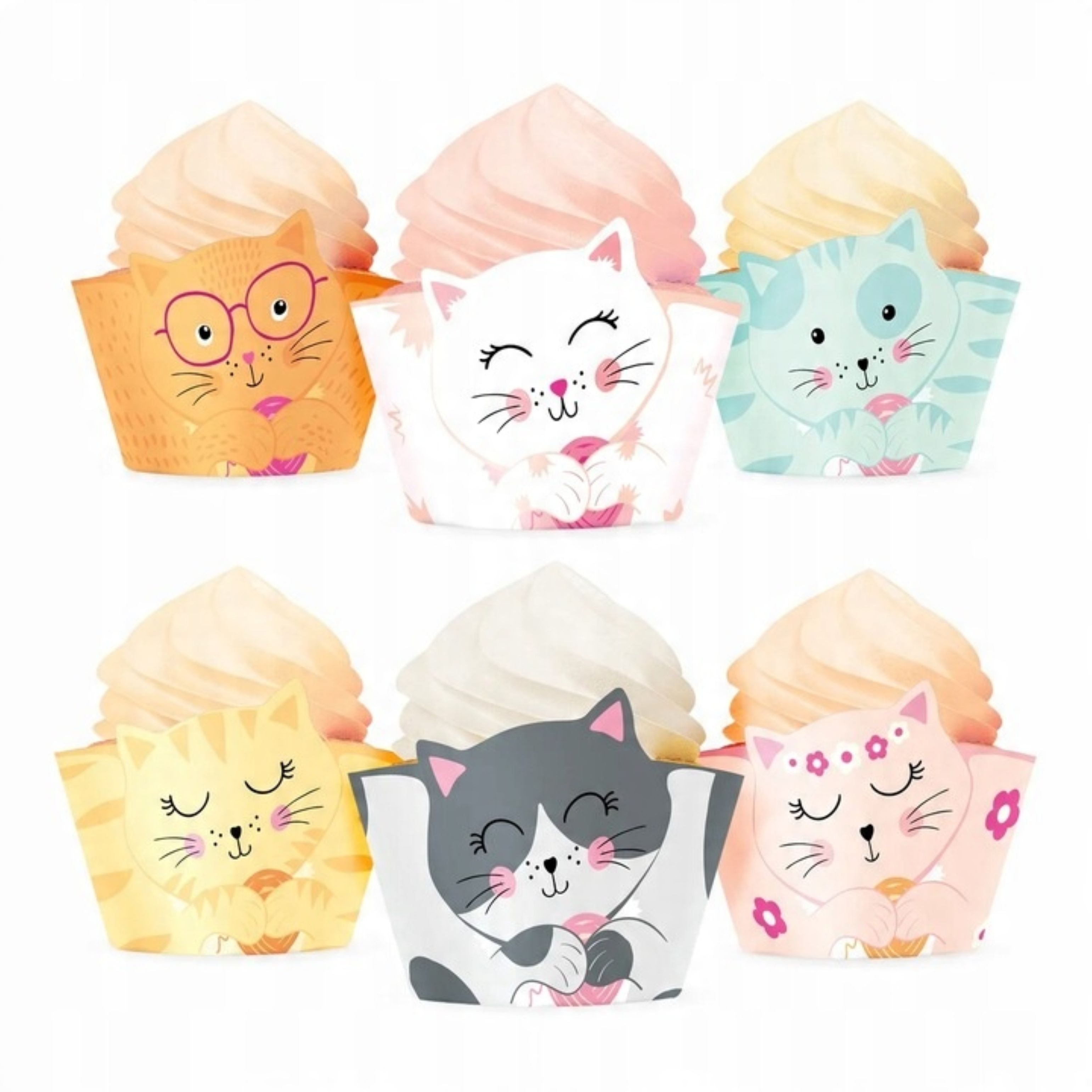 Festivalartikel Muffinform Muffin Wrapper Katzen 6 Stk – Cupcake Deko Hüllen Kinder Party, (1-tlg)