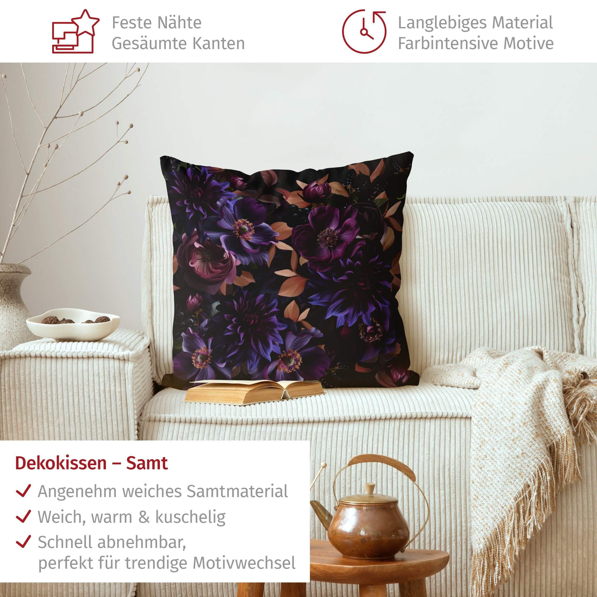 Bilderdepot24 Dekokissen drinnen Kissenhülle/ Sofakissen/ Zierkissen Kissenhülle violett Blumen, Bezug mit / ohne Füllung Zierkissen Outdoor Sofa Bett