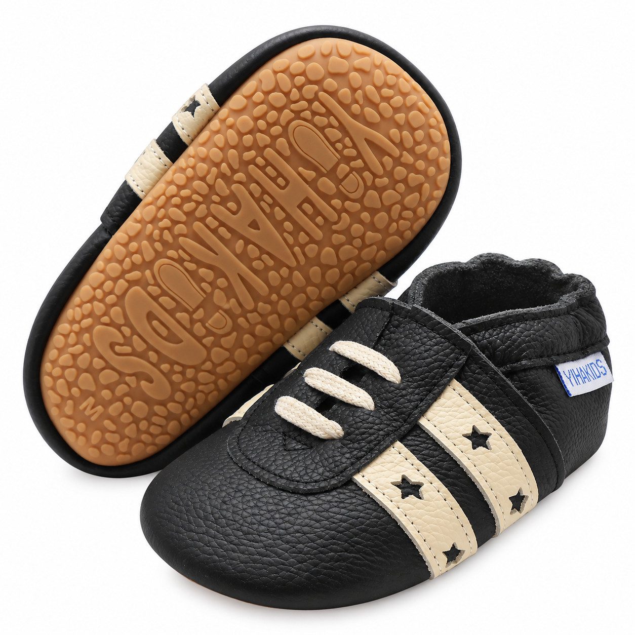 Yihakids Streifen Rutschfest Baby Krabbelschuhe für draußen mit Gummisohle Krabbelschuh