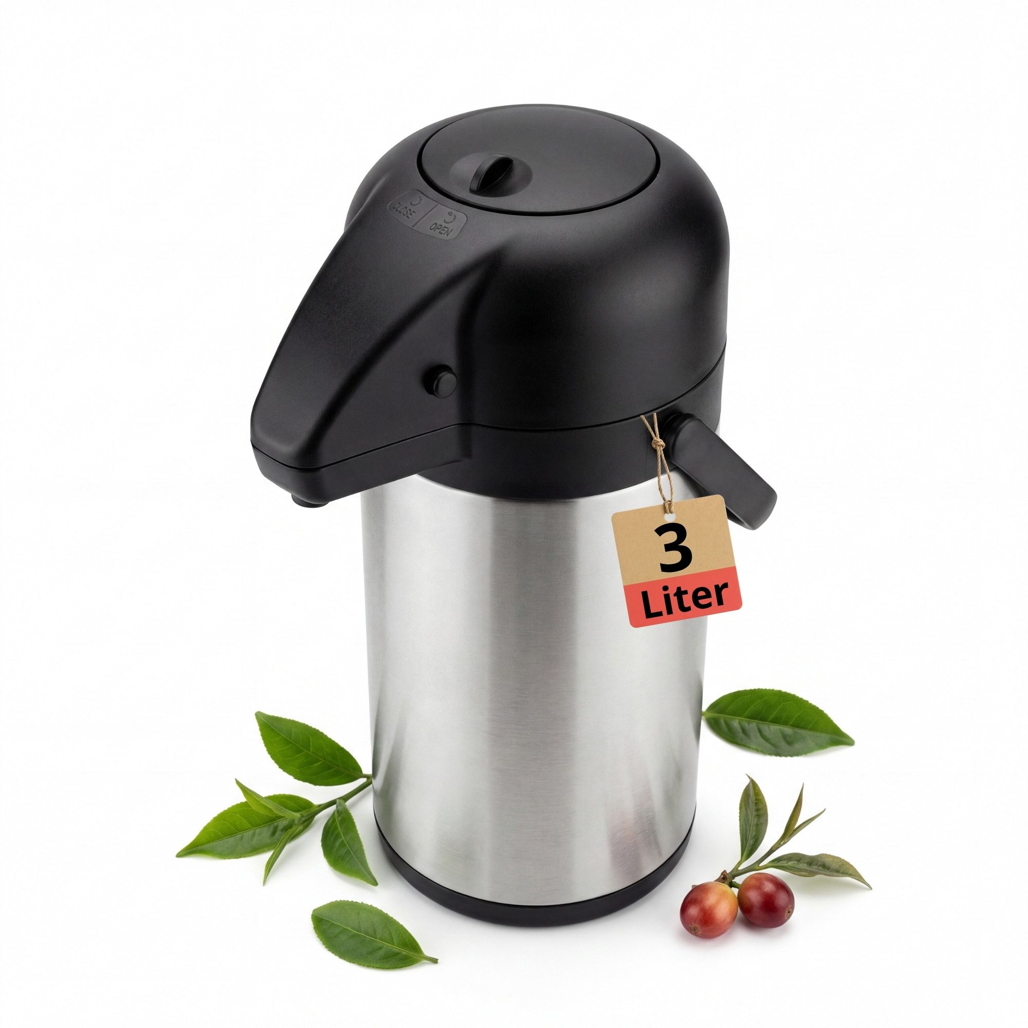 Haushalt International Pump-Isolierkanne Thermokanne doppelwandig Pumpkanne, 3 l, aus Edelstahl, herausnehmbare Pumpe