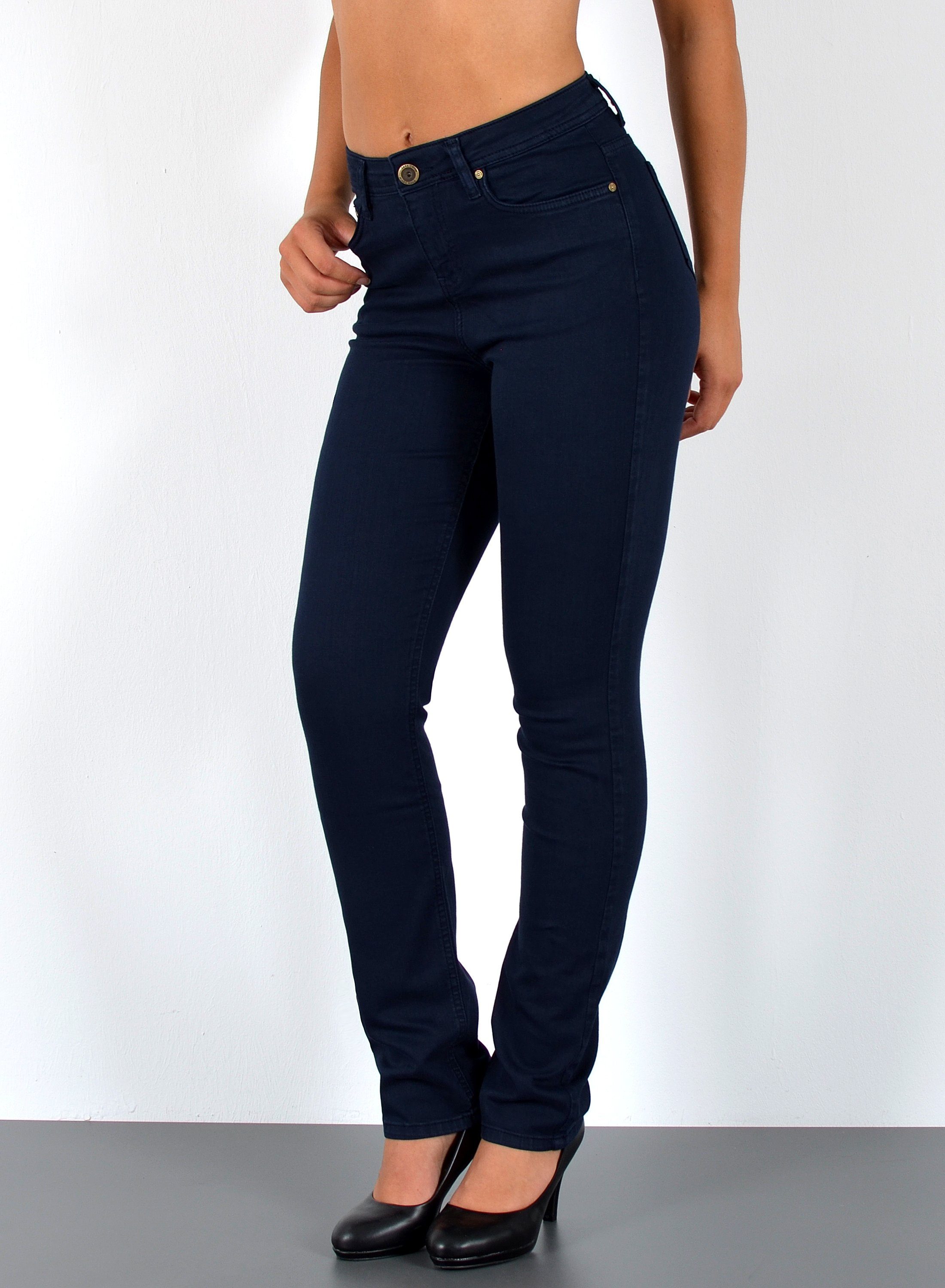 ESRA Straight-Jeans G1300 Damen Straight Fit Jeans-Hose High Waist, bis Übergröße / Plussize Größe, Damen Jeans Hose Gerade Hoch Bund, mit Stretch, Hohe Leibhöhe, bis Große Größen, Damen Jeans Straight Regular Fit, Damen Jeans Rot Blau Braun Grün Grau Schwarz Weiß