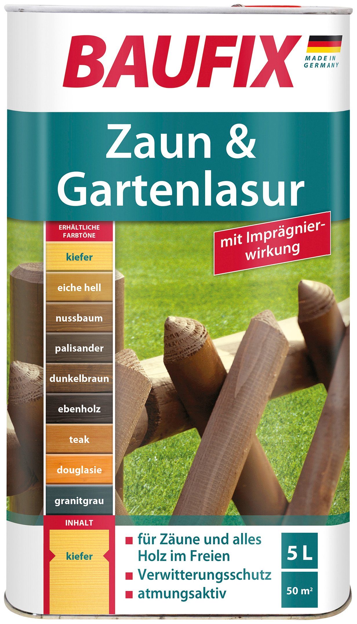 Baufix Holzschutzlasur »Zaun- und Gartenlasur«, 5 Liter, braun