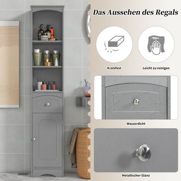 Merax Badkommode mit Schublade und Tür, Badezimmerschrank mit verstellbaren Einlegeböden, Hochschrank, 170cm