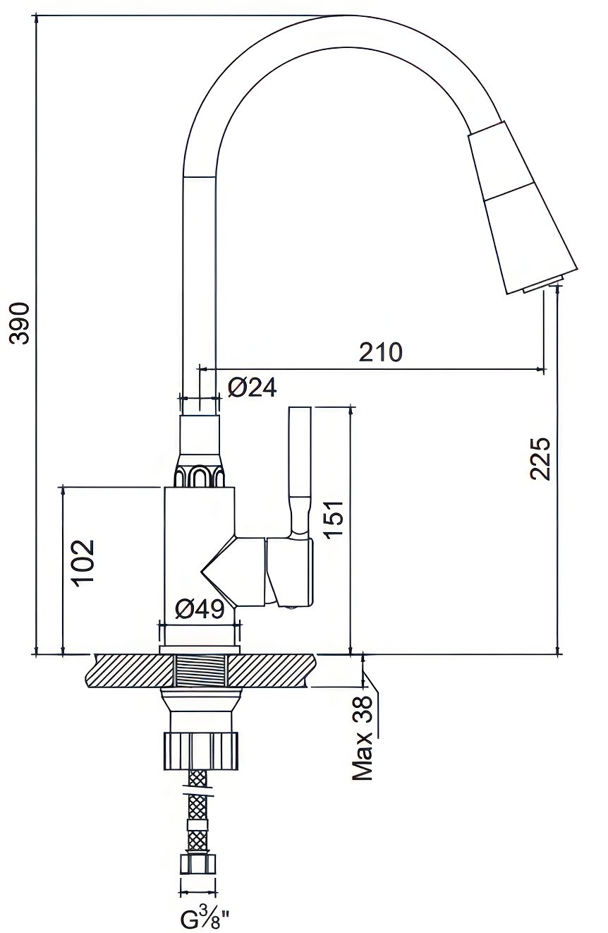 Küchenarmatur POGO Mischbatterie Grau KOLMAN in Wasserhahn PLUS flexiblen mit Auslauf