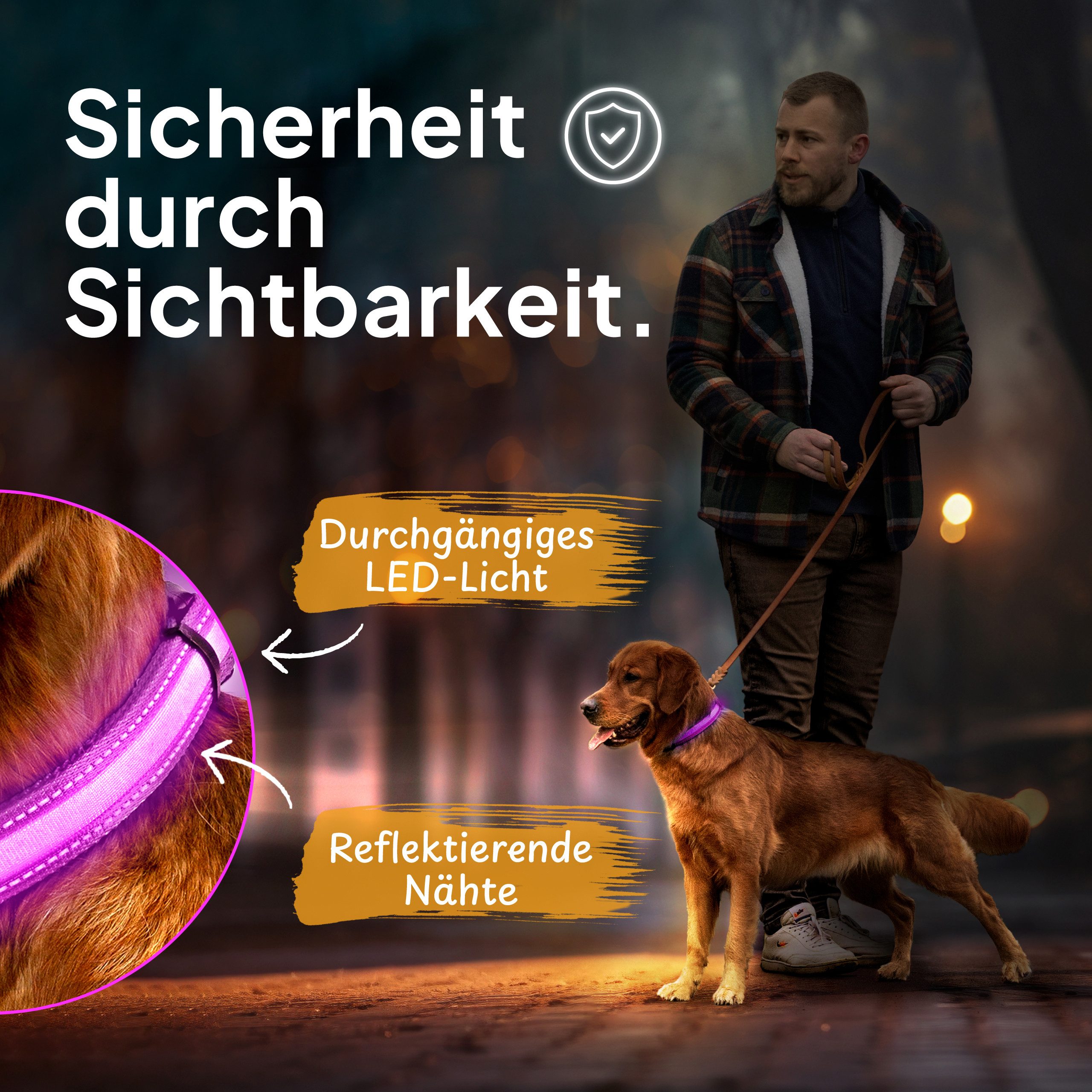 Thumbnail - Tierhood Hundehalsbandleuchte für Hunde, LED-Leuchthalsband, LED-Leuchthalsband, Aufladbar