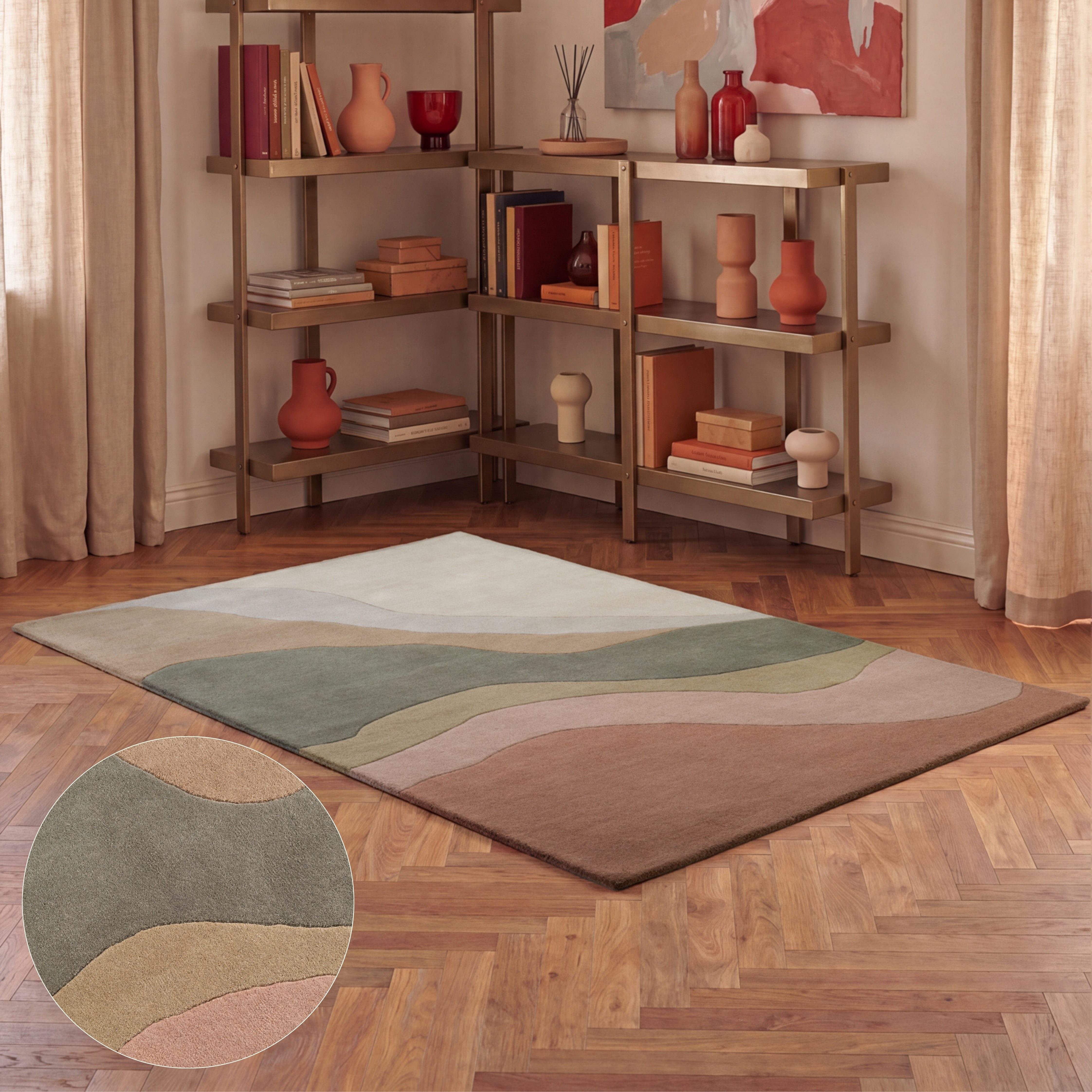 Ted Baker Wollteppich Flood, rechteckig, Höhe: 17 mm, Wolle, Naturteppich, Handgemacht, Wohnzimmer, Schlafzimmer, Bunt