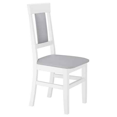 ERST-HOLZ Esszimmerstuhl Gepolsterter Massivholz-Stuhl Küchenstuhl Esszimmerstuhl in weiß-grau