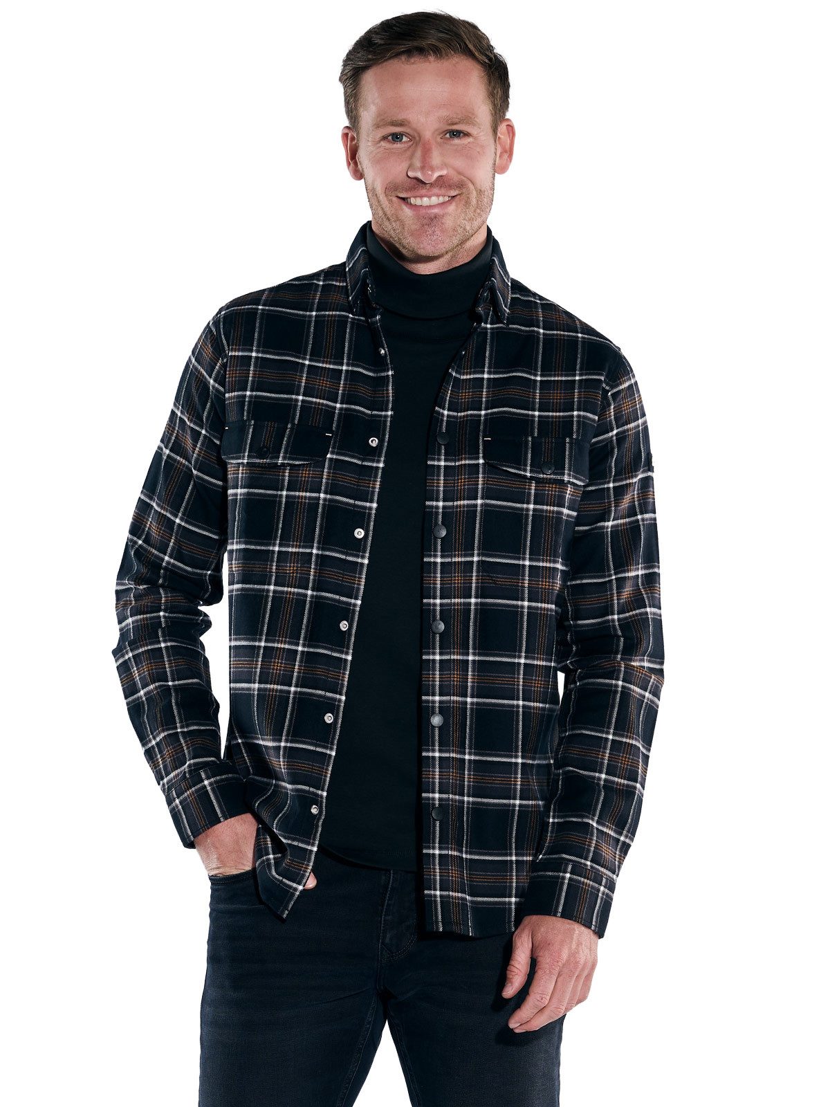 Engbers Langarmhemd engbers Herren Overshirt kariert, Schwarz günstig online kaufen