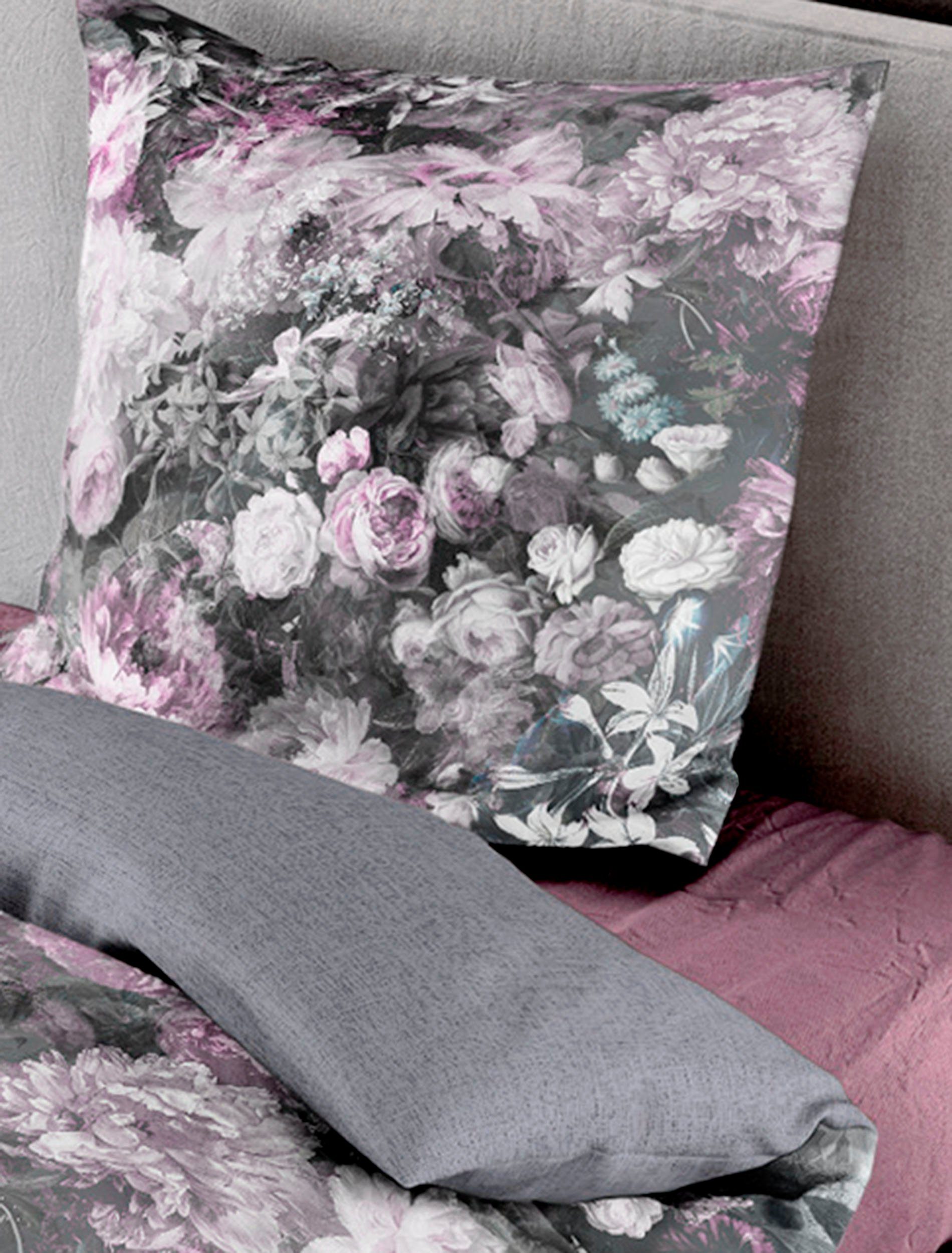 BIERBAUM Bettwäsche Bunte Blumen in Gr. 155x220 cm, Mako-Satin, 2 teilig, Bettwäsche aus Baumwolle, geblümte Bettwäsche mit Wendeoptik