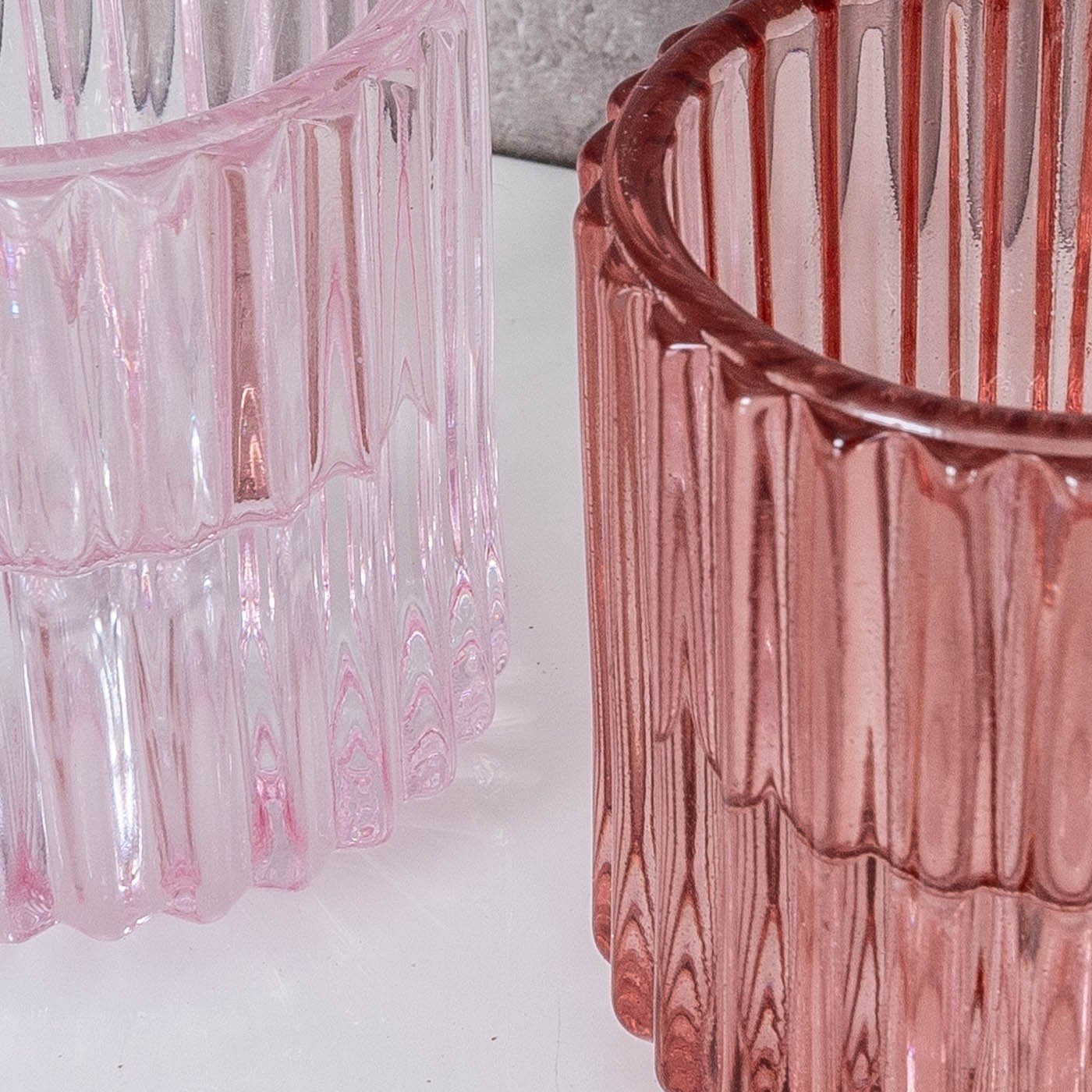Levandeo® Teelichthalter, 2er Set Kerzenständer für Stabkerzen Glas Rosa Pink 2in1