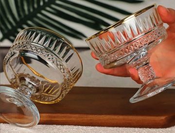 Pasabahce Gläser-Set Elysia-Golden-Touch, Glas, Eis-Becher aus Glas, Schale auf Fuß