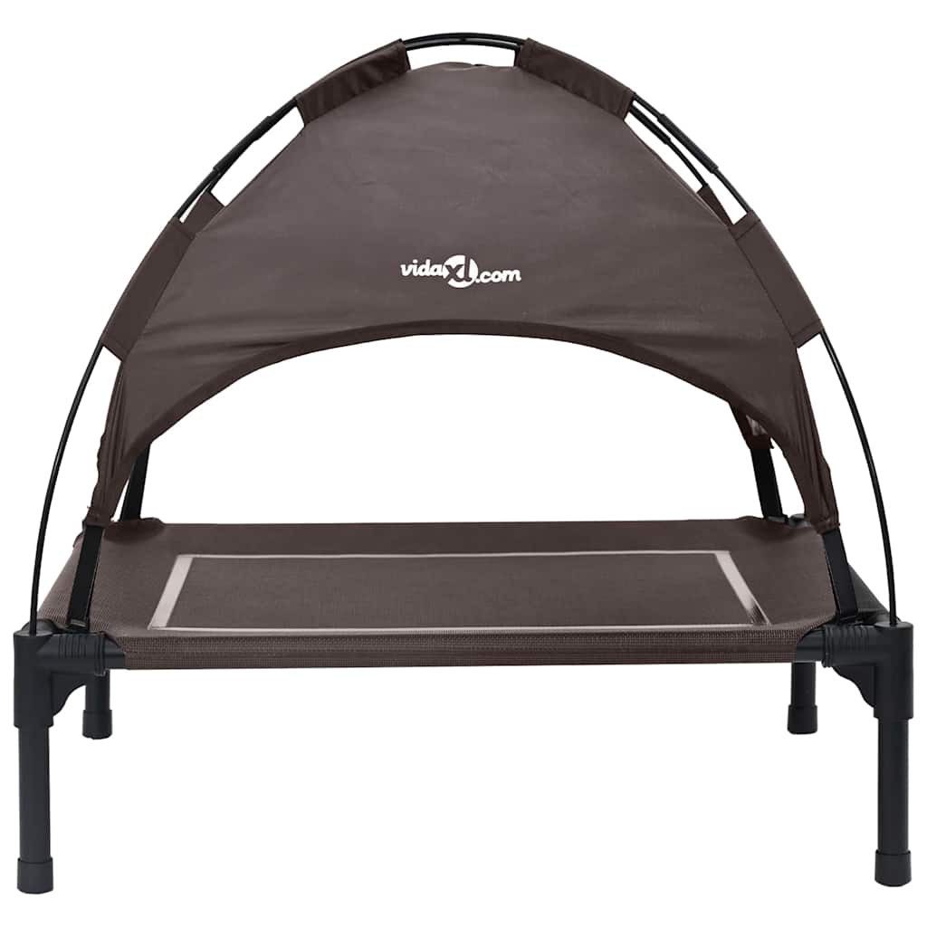 vidaXL Hundekorb 63 x 49,5 x 60 cm Erhöhtes Hundebett mit abnehmbarem Dach Braun S Stah