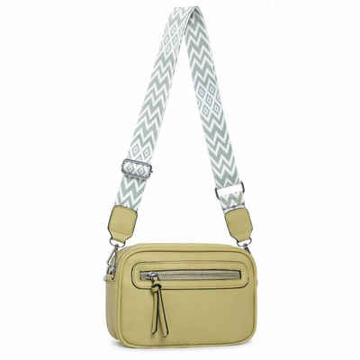 ITALYSHOP24 Schultertasche Damen Umhängetasche CrossBody Brusttasche Crossover Handtasche Reise (Tasche mit einem breitem Muster Stoffgurt/Umhängeband), Bodybag Cross Bag Schmucktasche Gürteltasche Muster Сумкиgurt Clutch