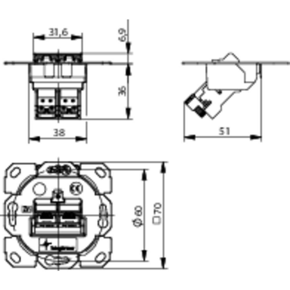 Telegärtner Design-Anschlussdose CAT 6A inkl. Netzwerk-Adapter, 2 6A Module Modulfähig CAT