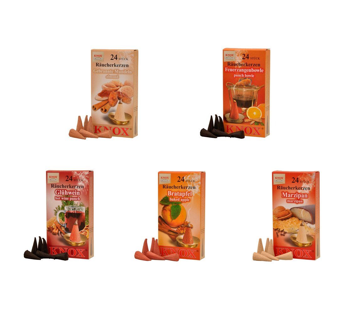 KNOX Duftkerze 5er Set Weihnachtsmarktdüfte, Räucherkerzen Размер M - Inhalt jeweils 24 Stück - Made in Germany