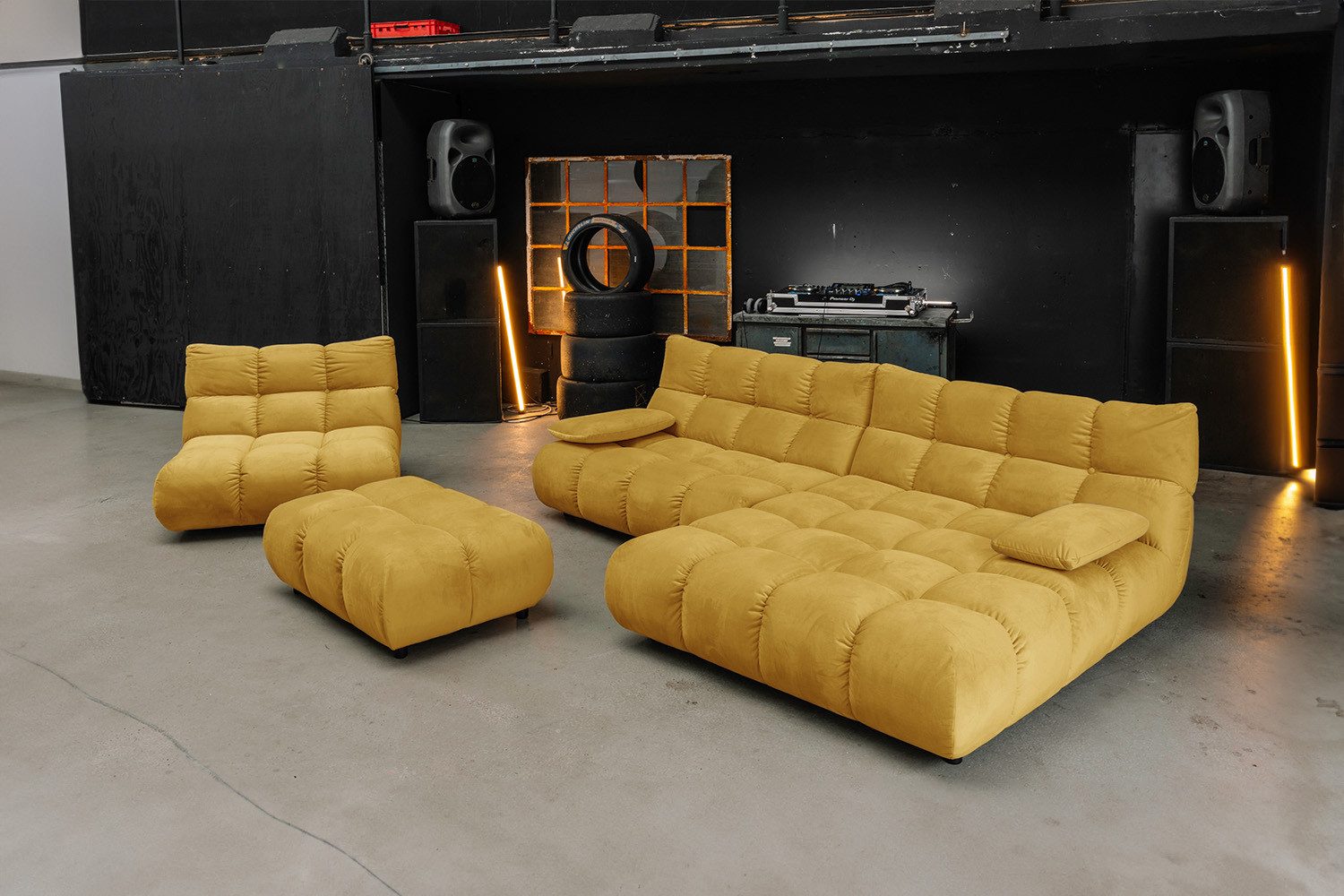 KAWOLA Sitzgruppe VIVIEN, (Set, 3-tlg), Ecksofa Drehsessel Hockerbank Velvet verschiedene Farben