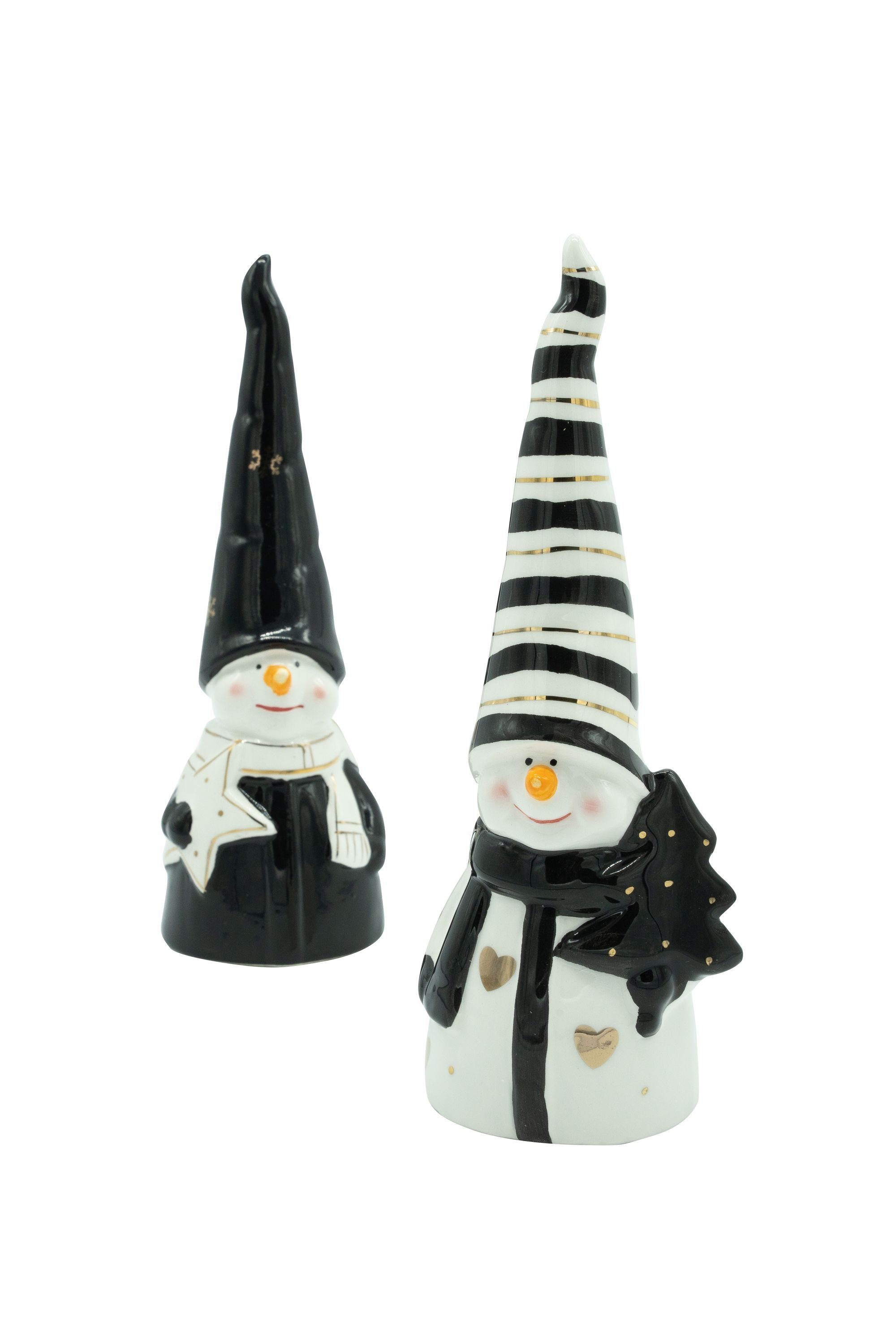 aus DECO schwarz/weiß, Heitmann 2x Keramik, Schneemann, Weihnachtsfigur