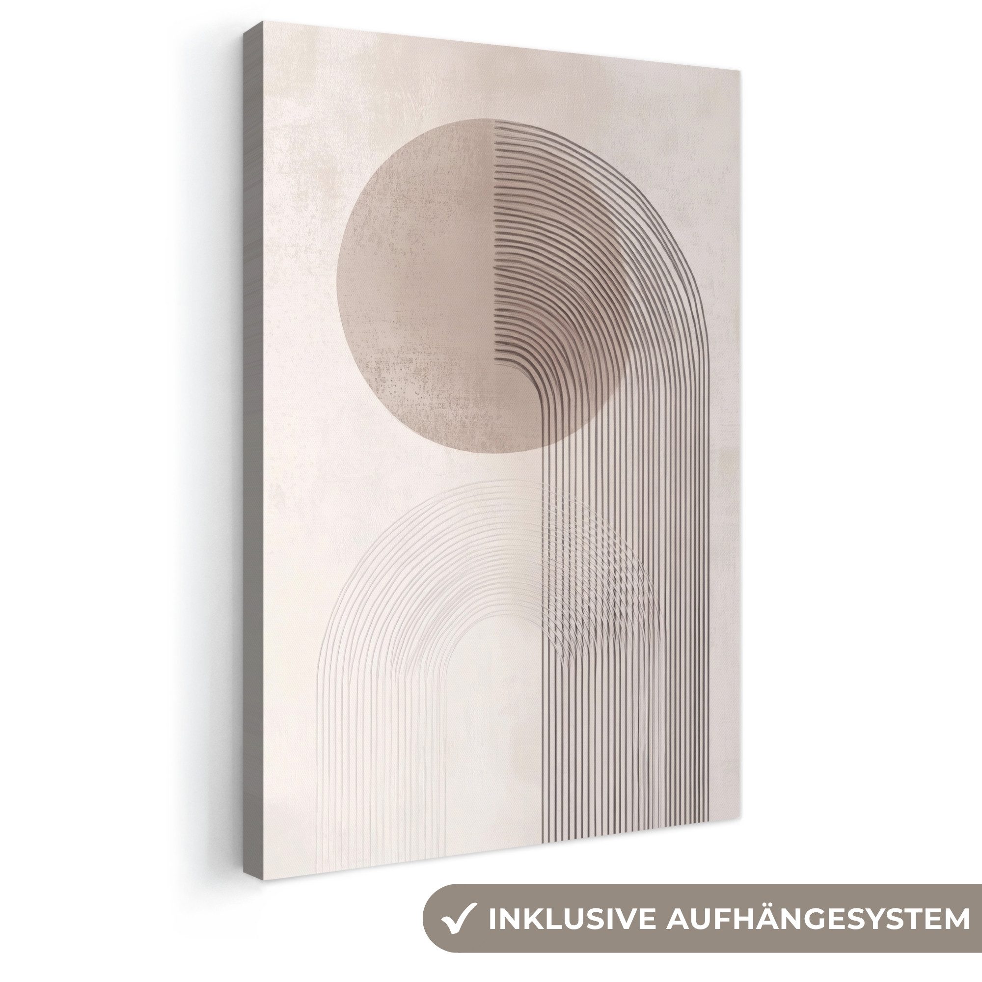 OneMillionCanvasses® Leinwandbild Minimalistisch - Kreis - Hellgrau, Fotodruck (1 St), Leinwand Canvas Wandbild, Wanddekoration 20x30 cm