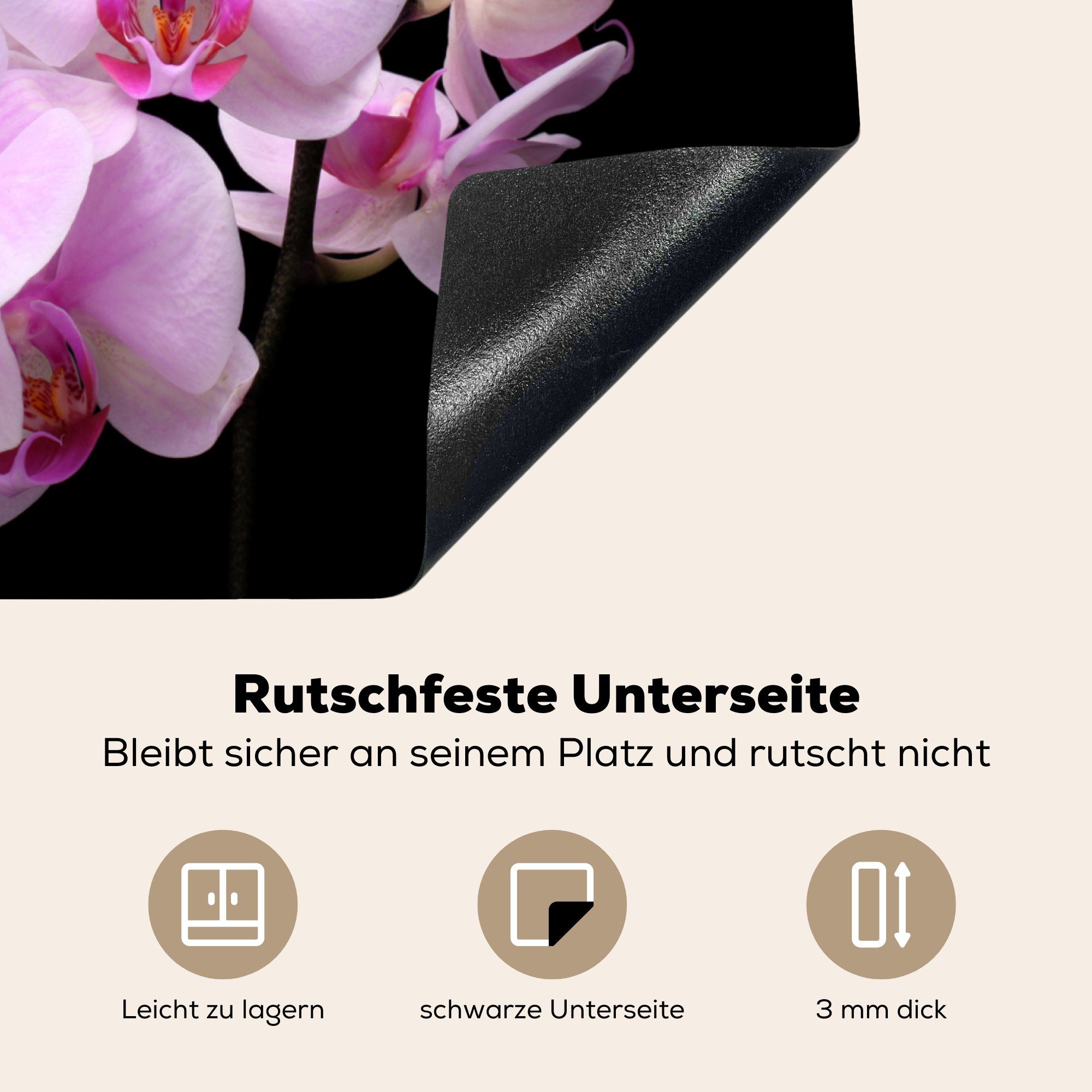 MuchoWow Herdblende-/Abdeckplatte Orchidee - Flora, 59x51 Induktionsschutz, (1 Induktionskochfeld, Blumen - cm, - tlg), Ceranfeldabdeckung Rosa Vinyl