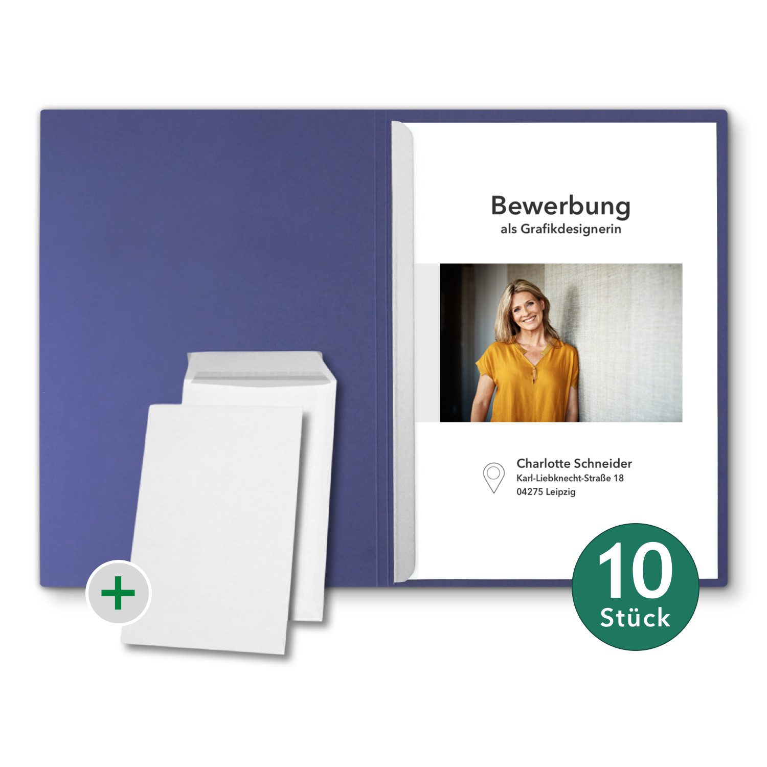 STRATAG Bewerbungsmappe Lederstruktur - 10 Stück 1-tlg mit 1 Klemmschiene & B4 Versandtaschen (Set, 10-St., mit hochwertiger Relief-Prägung BEWERBUNG), direkt vom Hersteller STRATAG - handgefertigt in Deutschland