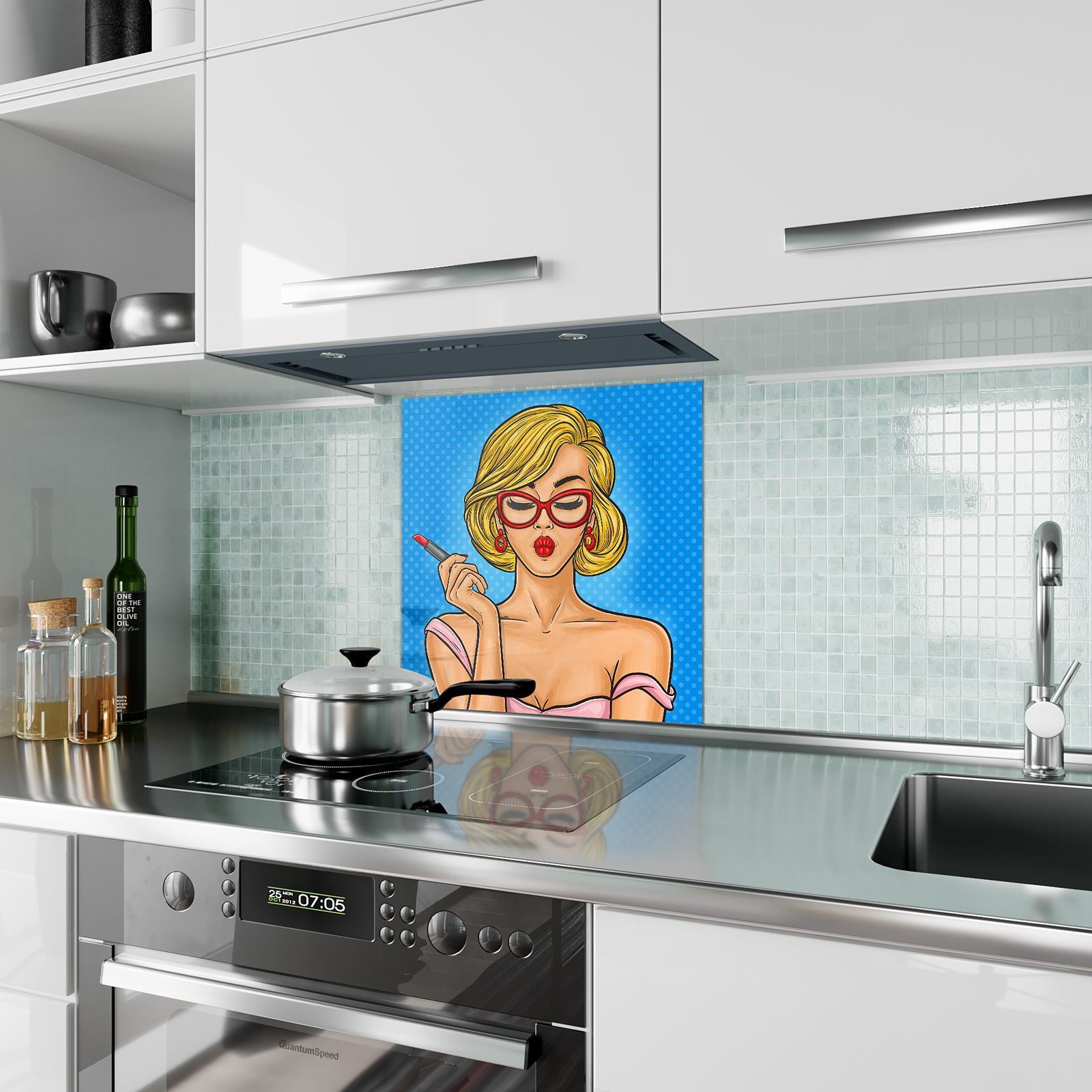 ihr Küchenrückwand Spritzschutz Primedeco Glas Lippen Motiv an mit malt Frau Küchenrückwand