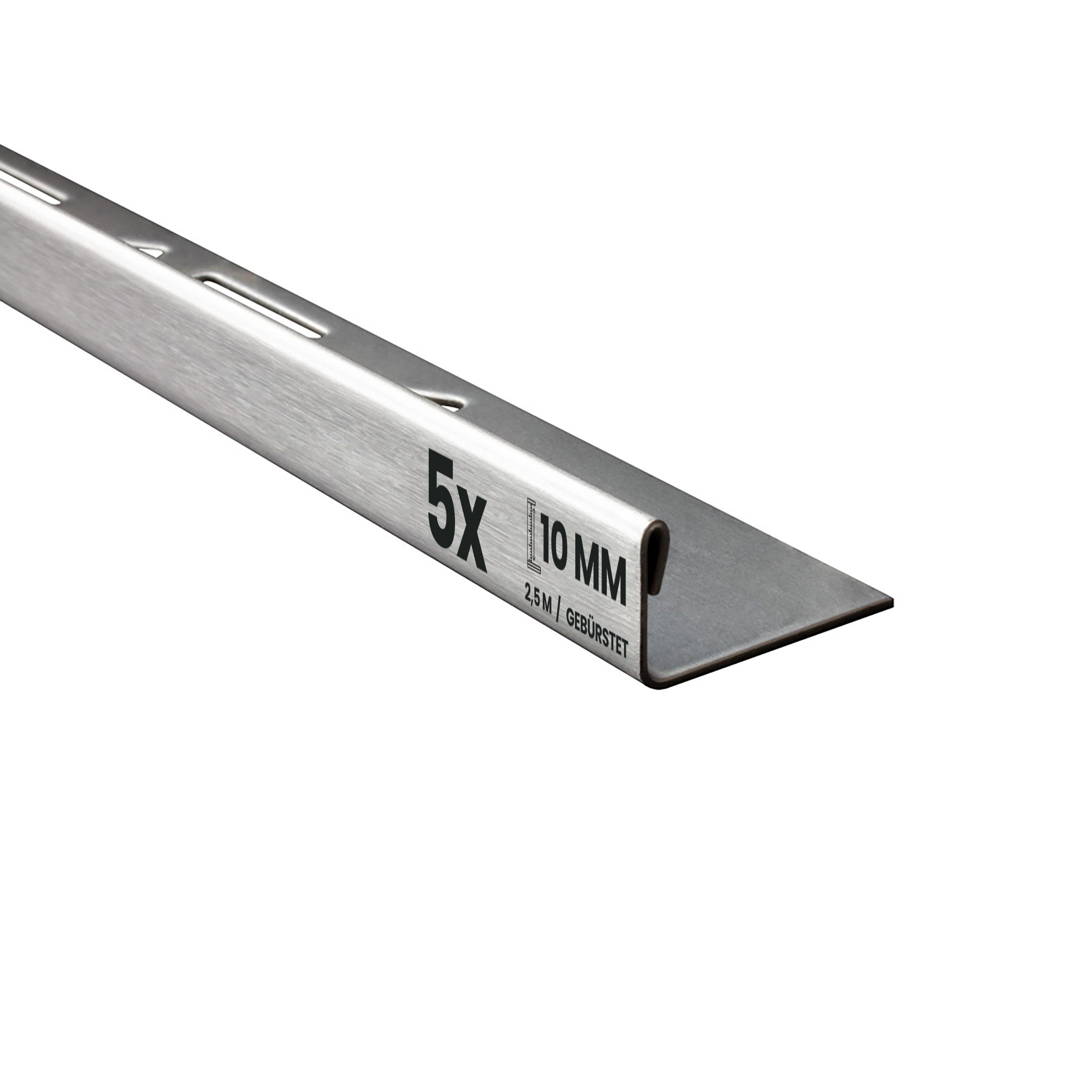 tktrading24 Abschlussprofil 5x L-Profil Fliesenprofil, Edelstahl, 250 cm, 10 mm, Gebürstet (Set, 5er)