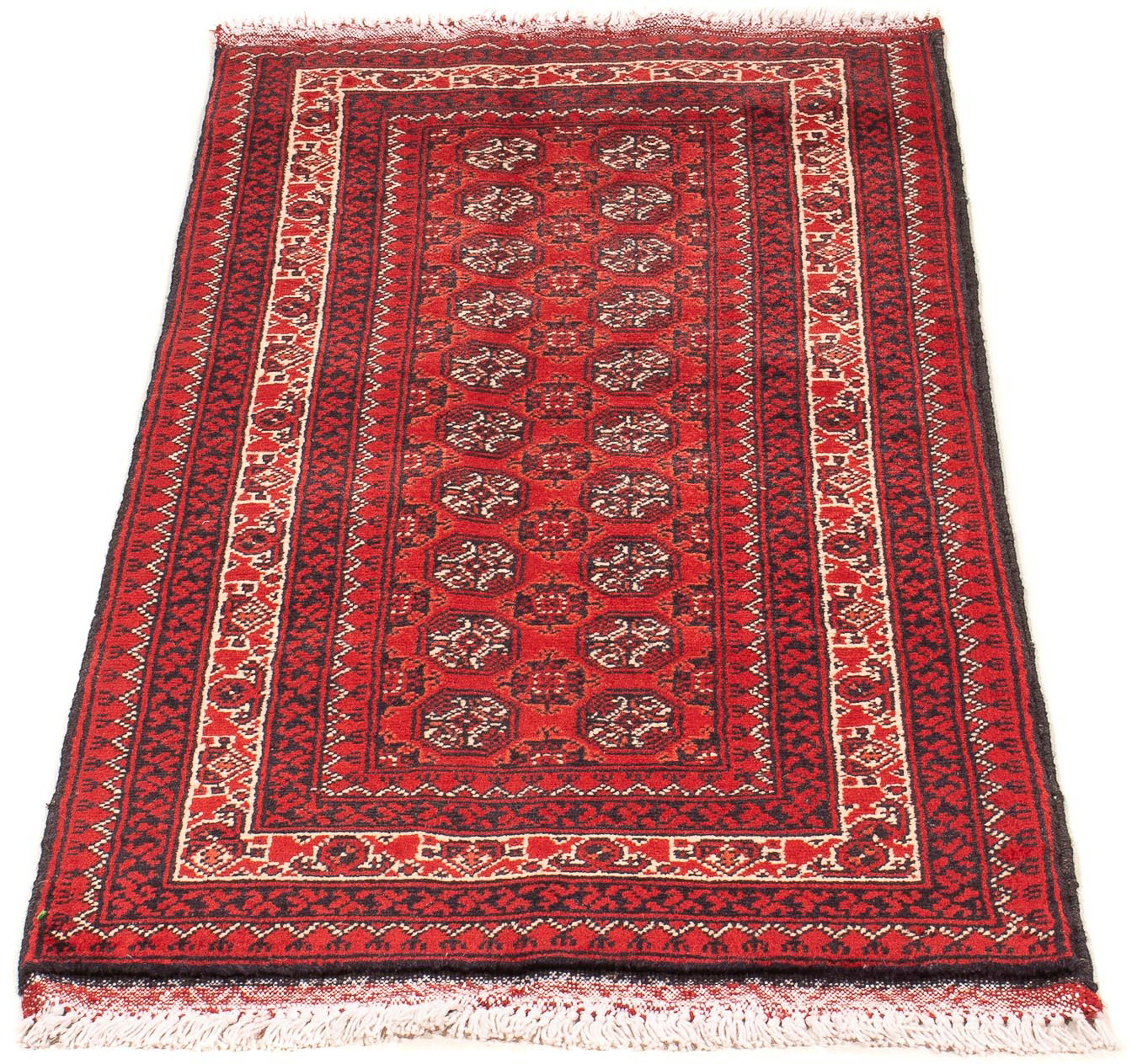 Orientteppich Afghan - 100 x 7 cm Höhe: rechteckig, Handgeknüpft, morgenland, Wohnzimmer, Einzelstück Zertifikat - mit mm, dunkelrot, 69