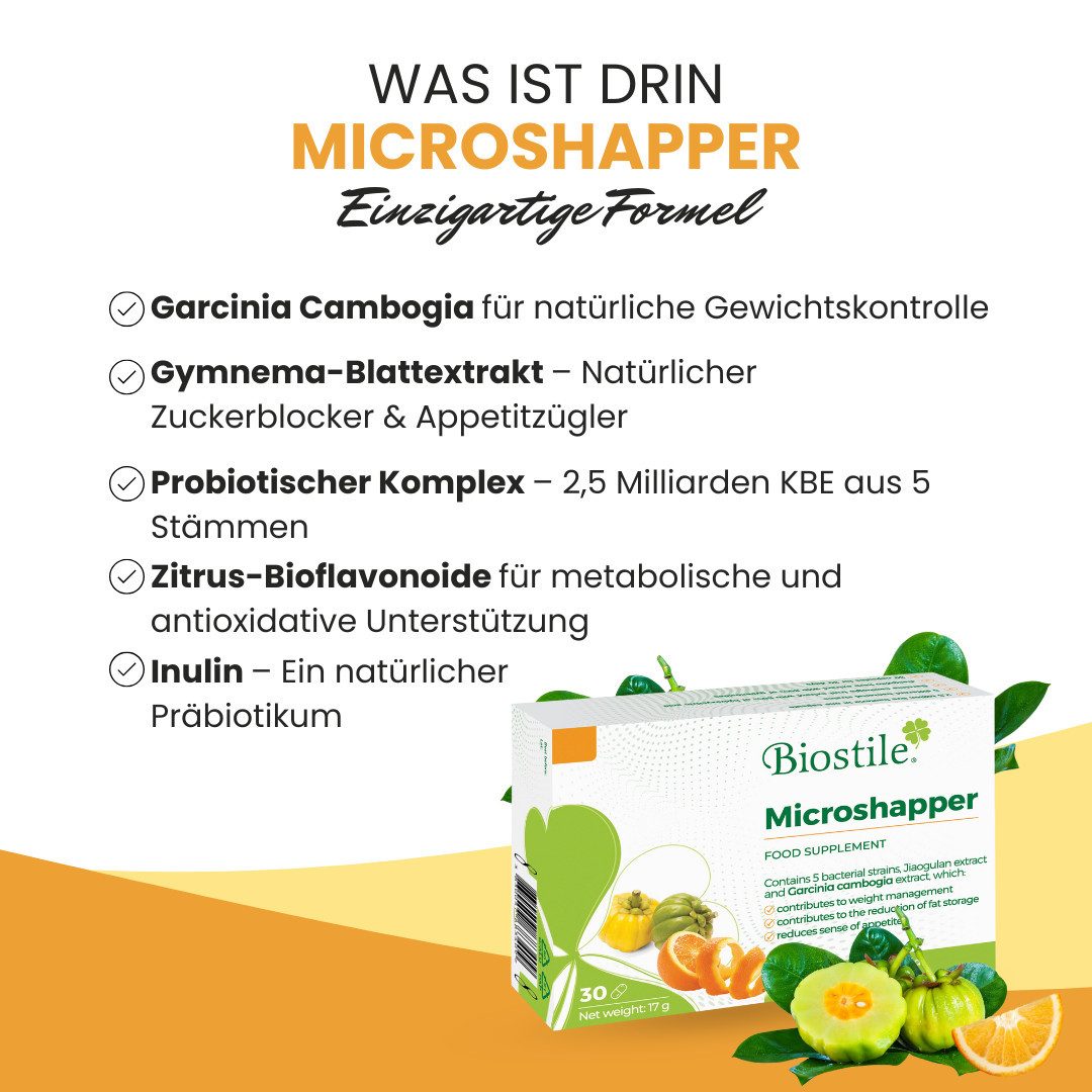 Biostile MicroShapper - Garcinia mit Bakterienkulturen für Gewichtsmanagement Kapseln, 17 g, Mit Inulin, 5 Bakterienstämmen, 30 Kapseln