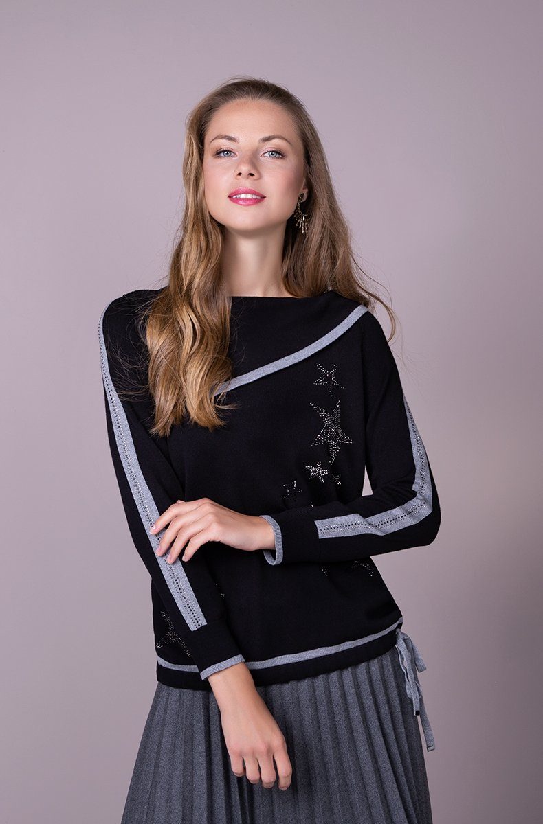 Passioni Strickpullover Pullover mit asymmetrischem und Kragen Glitzerdetails