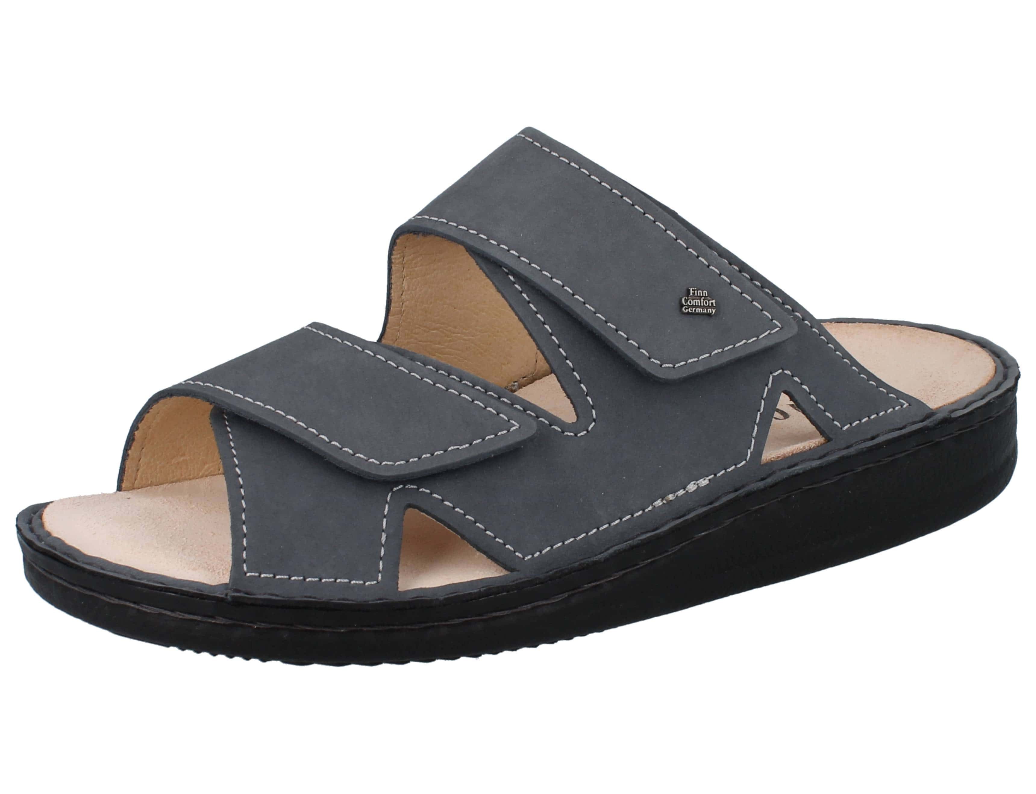 Finn Comfort FINN COMFORT Danzig Soft Herren Pantolette blau Nubukleder - Größe: Hausschuh Wechselfußbett