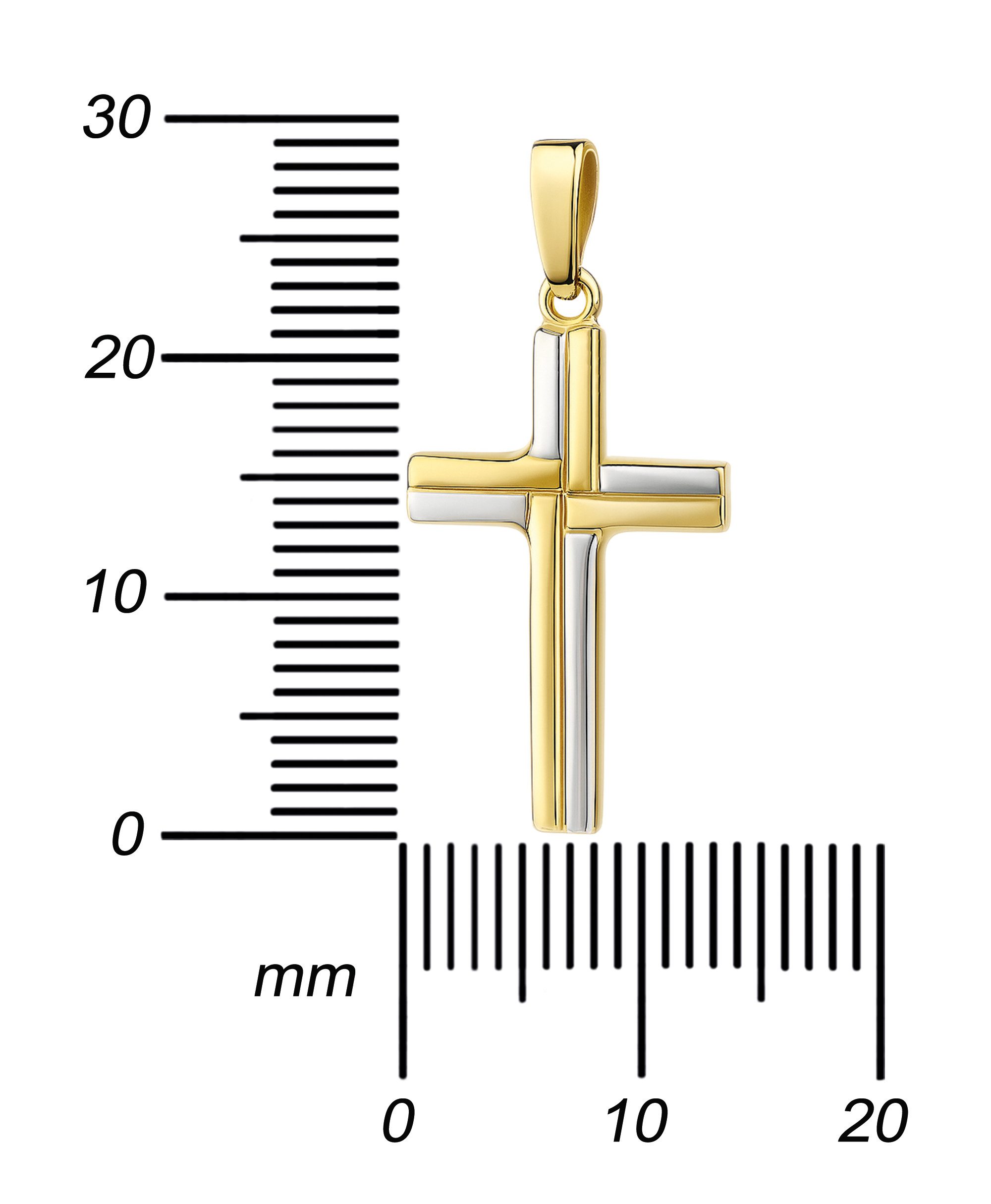JEVELION Kreuzkette massives Anhänger-Kreuz bicolor 333 Gold - Made in Germany (Goldkreuz, für Damen und Herren), Mit Kette vergoldet- Länge wählbar 36 - 70 cm oder ohne Kette.