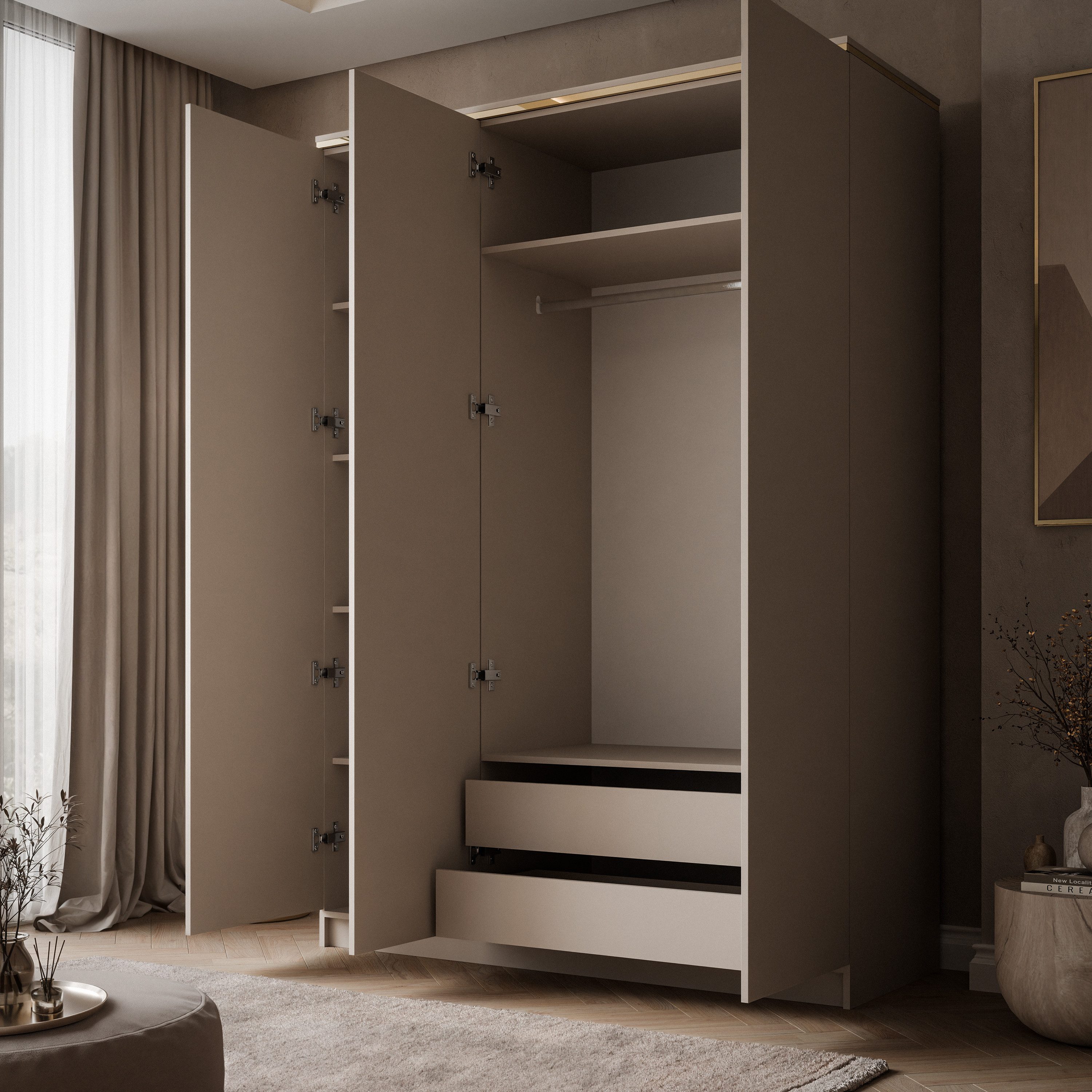 Lookway Kleiderschrank AURORA 3D KASCHMIR Drehtürenschrank mit 3 Türen (Kleiderschrank mit stilvoller Umrandung in Goldoptik) 150x213x55