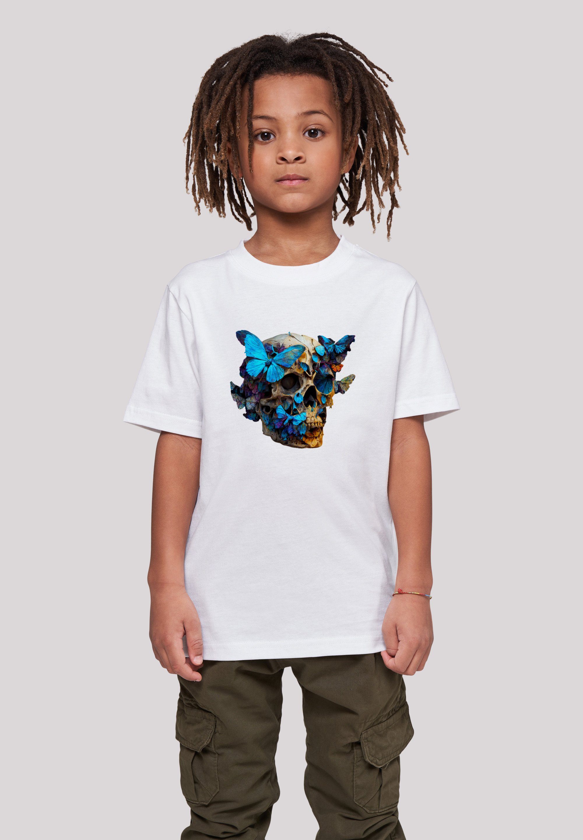 F4NT4STIC T-Shirt Schmetterling Skull TEE UNISEX Print weiß