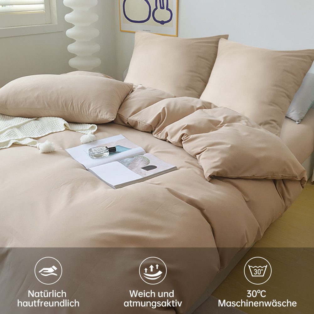 Elegear Bettwäsche Bettwäsche 135×200/155x220/200x200cm Mikrofaser Bettwäsche-Set, Mikrofaser aus Polyester, 2 teilig, Bettbezug+Kopfkissenbezug*1, atmungsaktiv – Bild 4 von 5