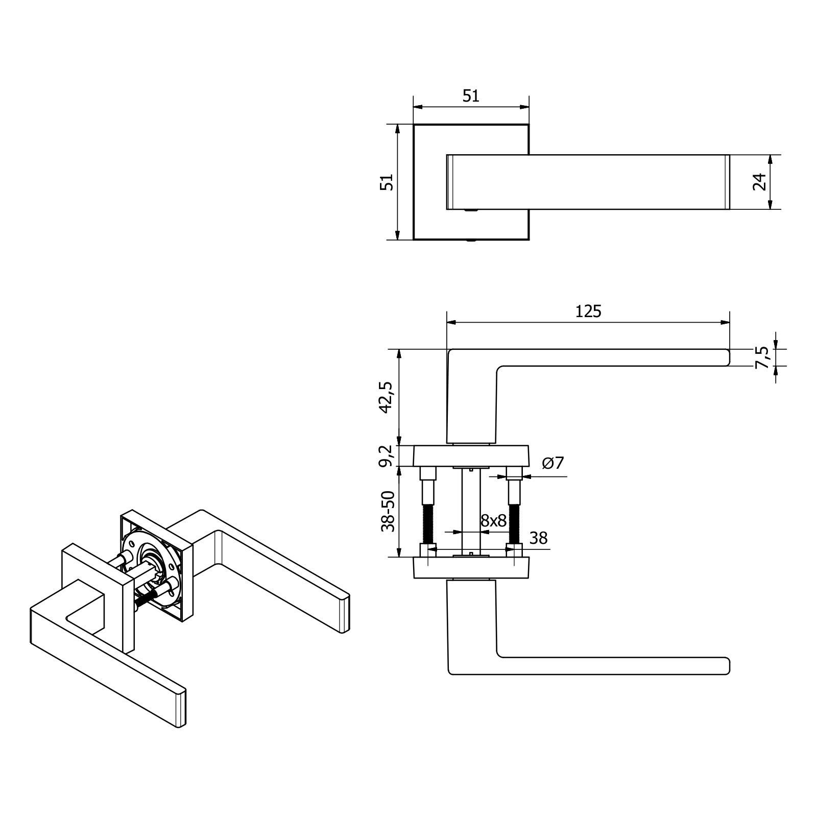 SO-TECH® Drückergarnitur Türdrücker ERLING Aluguss schwarz inkl. Befestigungsmaterial, Spar-Set, 1-tlg., mit Papier-Bohrschablone, mit WC-Rosetten - für Bad / W – Bild 5 von 5