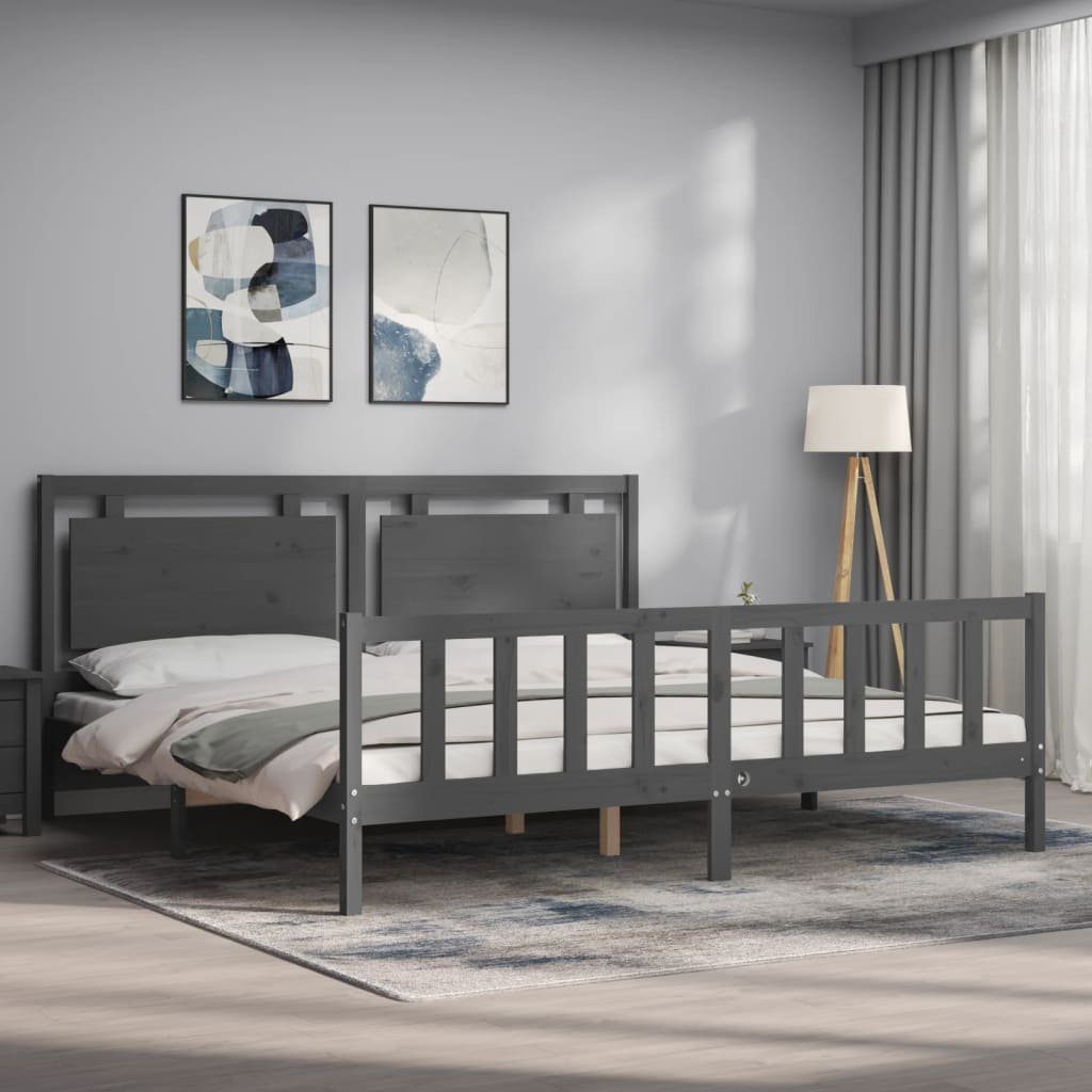 vidaXL Bett Massivholzbett mit Kopfteil Grau günstig online kaufen
