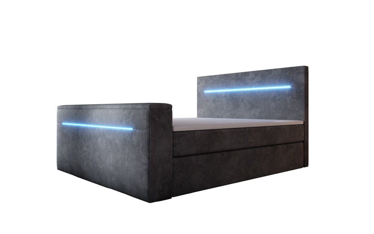 Luxusbetten24 Boxspringbett Sejour, mit TV-Lift, RGB-Beleuchtung und Stauraum