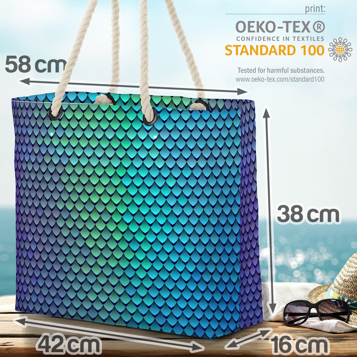 VOID Strandtasche (1-tlg), Grafik schimmern Fische Beach Fischschuppen Schuppen Bag Natur Schlangen Design