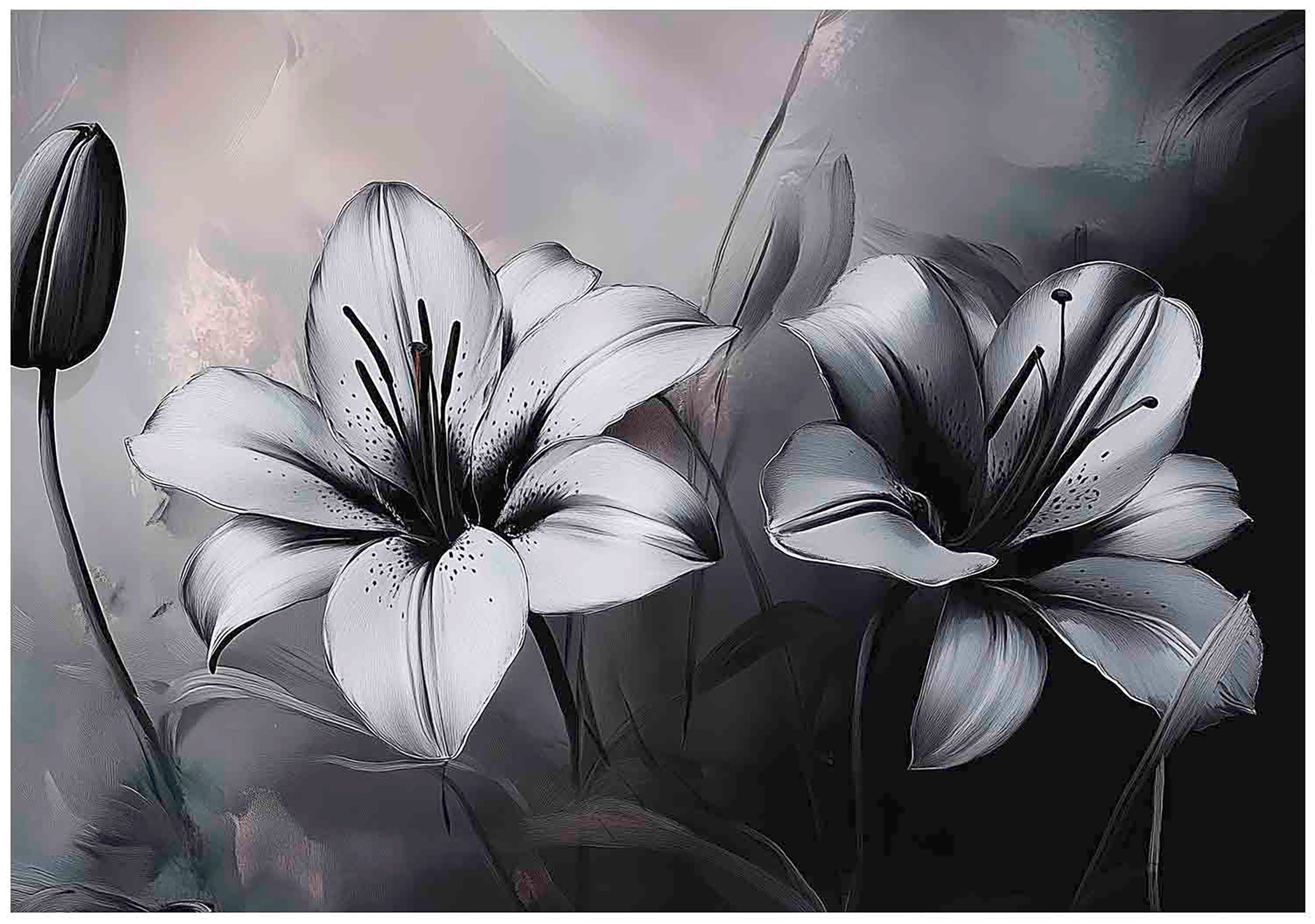 Wallarena Fototapete Blumen Schwarz Natur Vlies Tapete Wohnzimmer Schlafzimmer Wandtapete, Glatt Vlies Washable, Blumen, Schwarz, Natur, (Packung, 2 St., Vlies Fototapete), Vliestapete schwarz Wohnzimmer Schlafzimmer Küche Tapete + Kleister