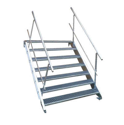 SRM Design Außentreppe 7 Stufen Stahltreppe beidseitig. Geländer Breite 100cm Höhe 100-140cm