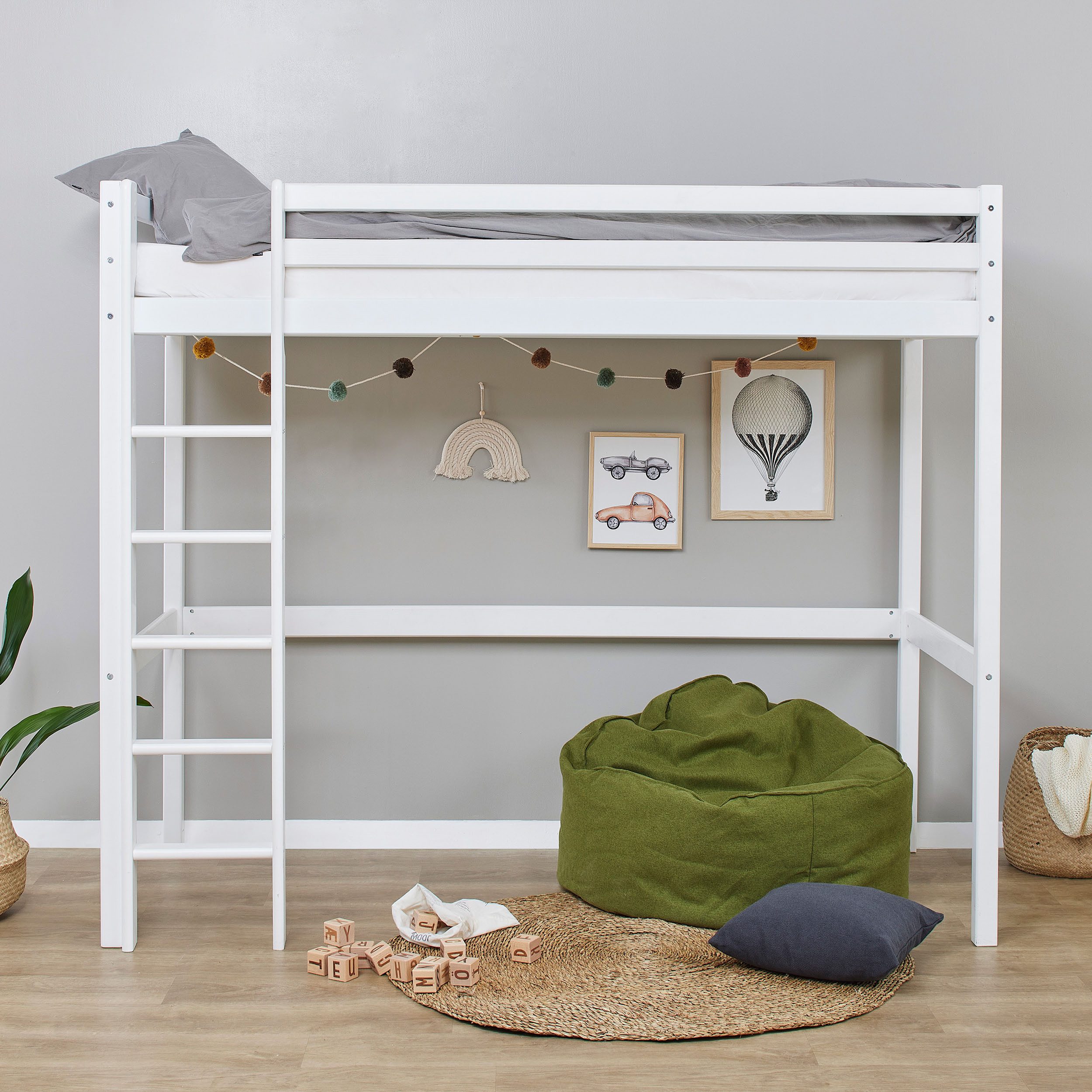 Hoppekids Hochbett ECO Dream 90x200 Massiv, umbaubar zum Einzelbett