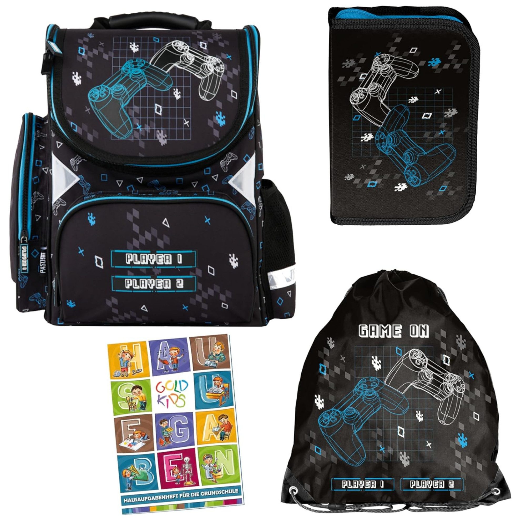 Schulranzen für Jungen und Mädchen, 4er-Set - Schul-Rucksack für
