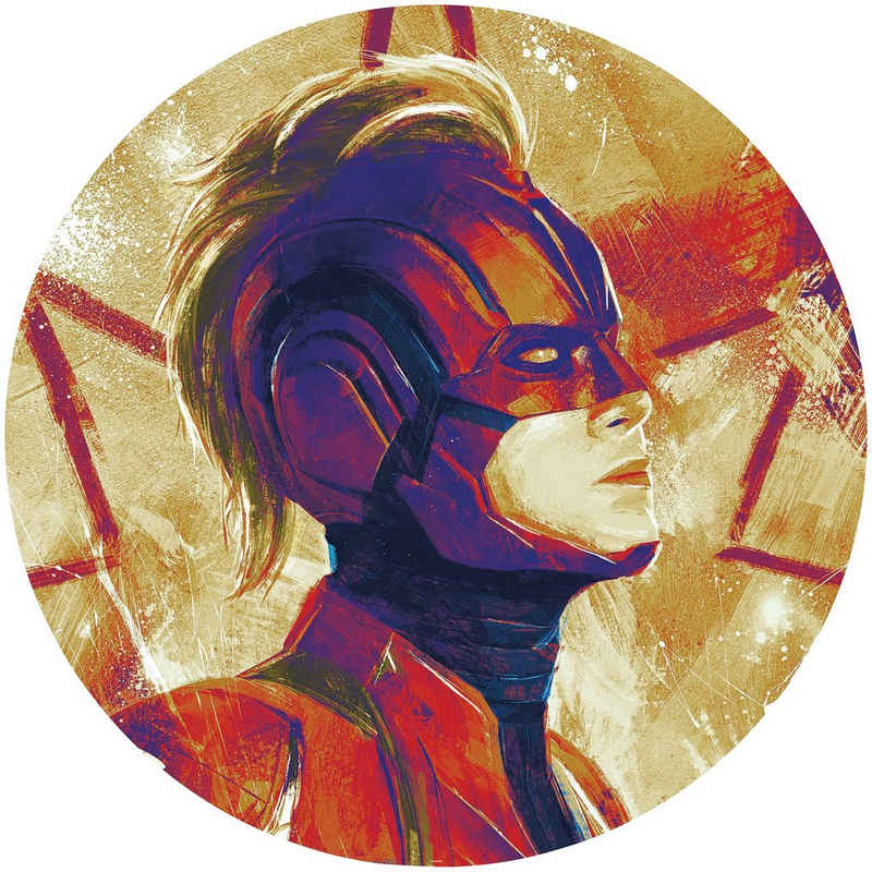 Komar Fototapete Avengers Painting Captain Marvel Helmet, 125x125 cm (Breite x Höhe), rund und selbstklebend