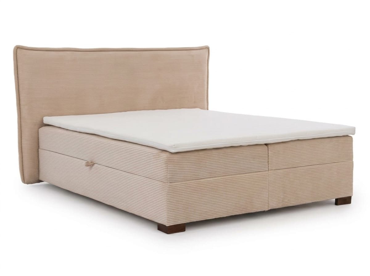 JVmoebel Boxspringbett Beiges Boxspringbett 200x200 cm mit Matratze und Stauraumfächern (1-St., 1-tlg), Stauraumfächer unter dem Bett