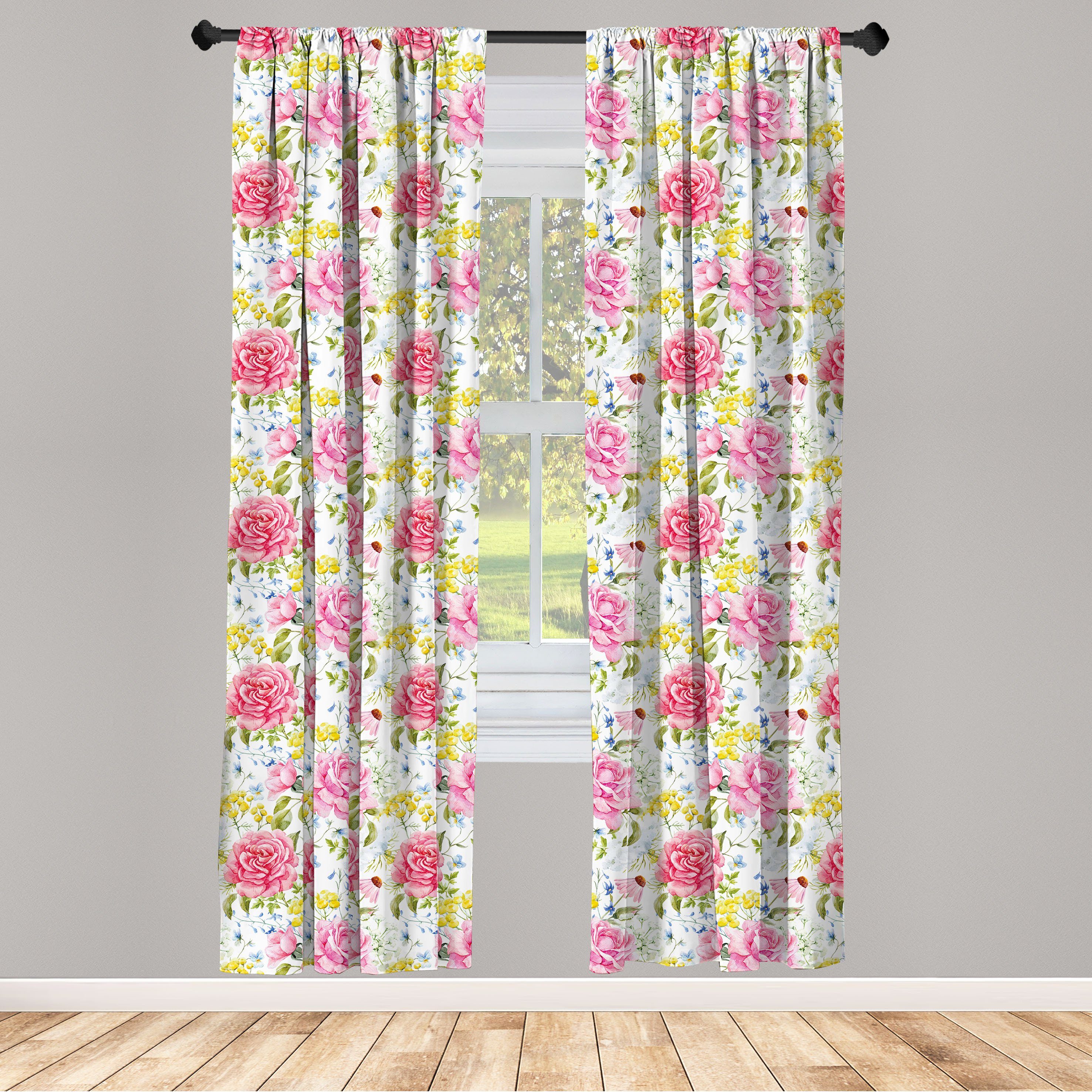 Gardine Vorhang für Wohnzimmer Schlafzimmer Dekor, Abakuhaus, Microfaser, Blumen Aquarell Wiesenblumen