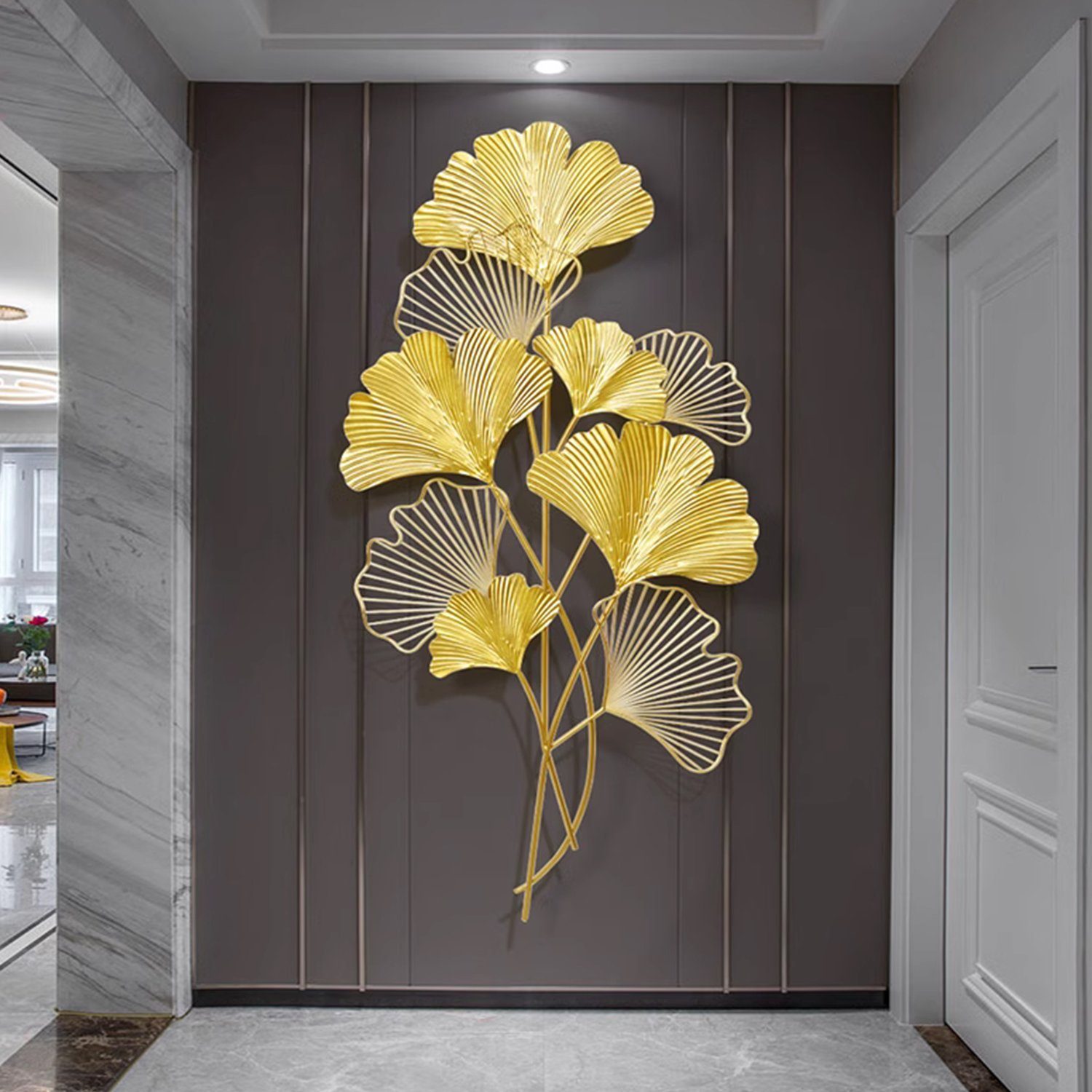 Wohnzimmer, Blätter Wandskulptur Vicbuy Schlafzimmer, Wanddeko, Wandmalerei, für Deko) Moderne Wandverzierung, Esszimmer, Ginkgo aus Ginkgo Wanddekoration (Schmiedeeisen Wanddekoobjekt Wandkunst, Metall, 3D