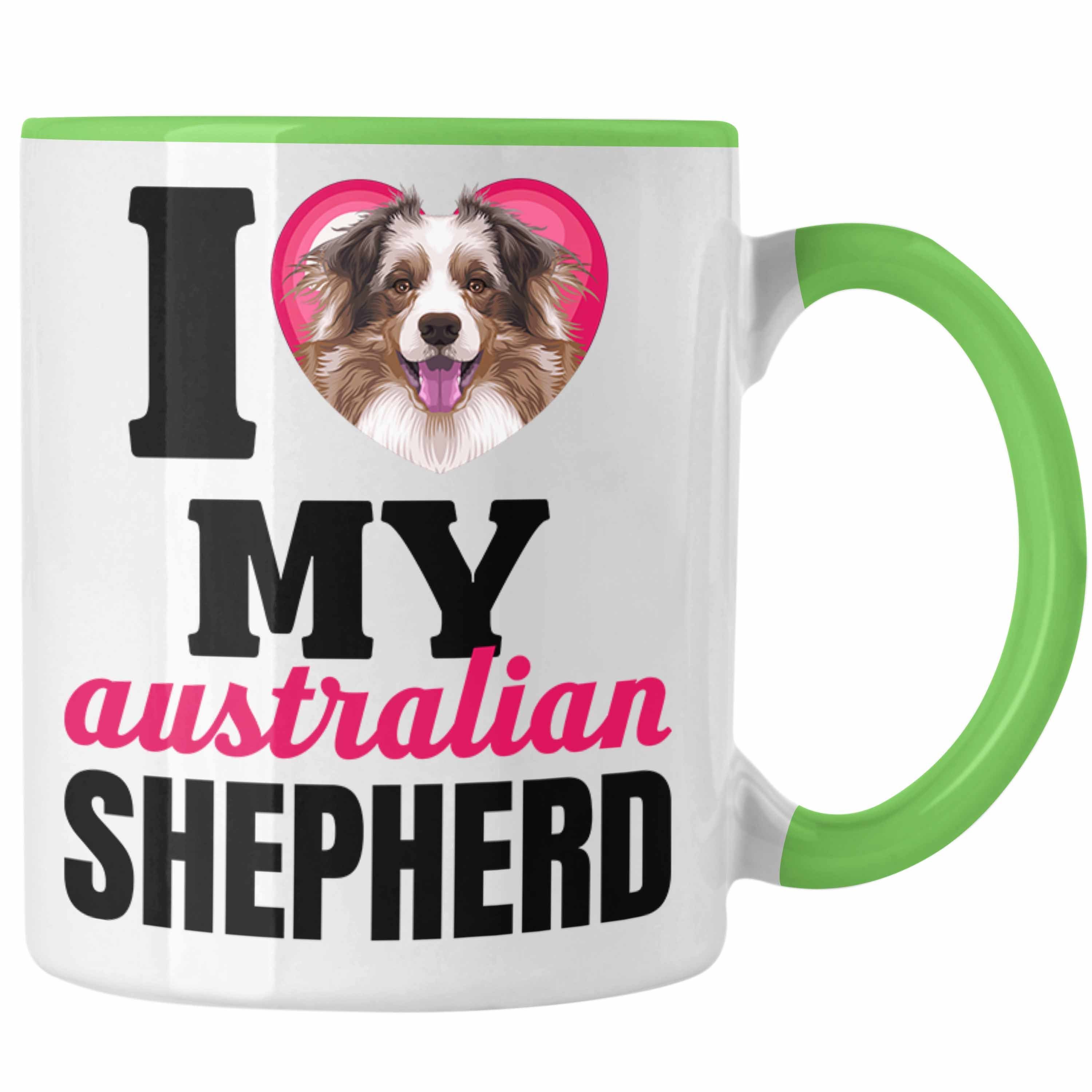 Trendation Tasse Australian Shepherd Besitzerin Tasse Geschenk Lustiger Spruch Geschenk Grün