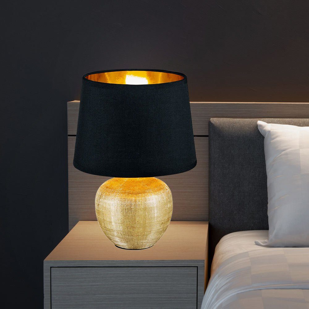 etc-shop LED Tischleuchte, Leuchtmittel inklusive, Warmweiß, Schreib Tisch Leuchte GOLD Wohn Ess Zimmer Lese Textil Lampe im-